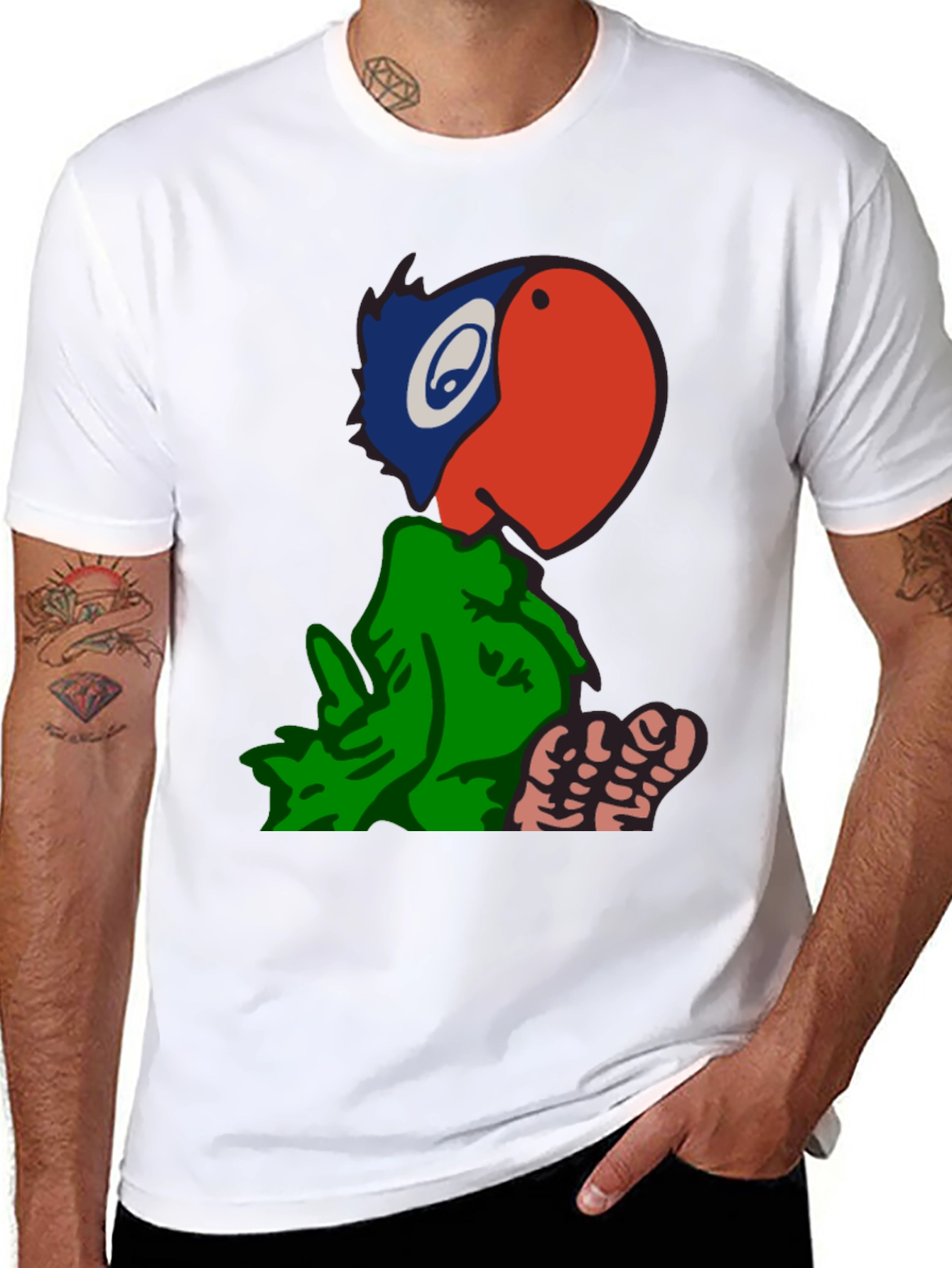 Black Cartoon Parrot Graphic Tee - Black view 8