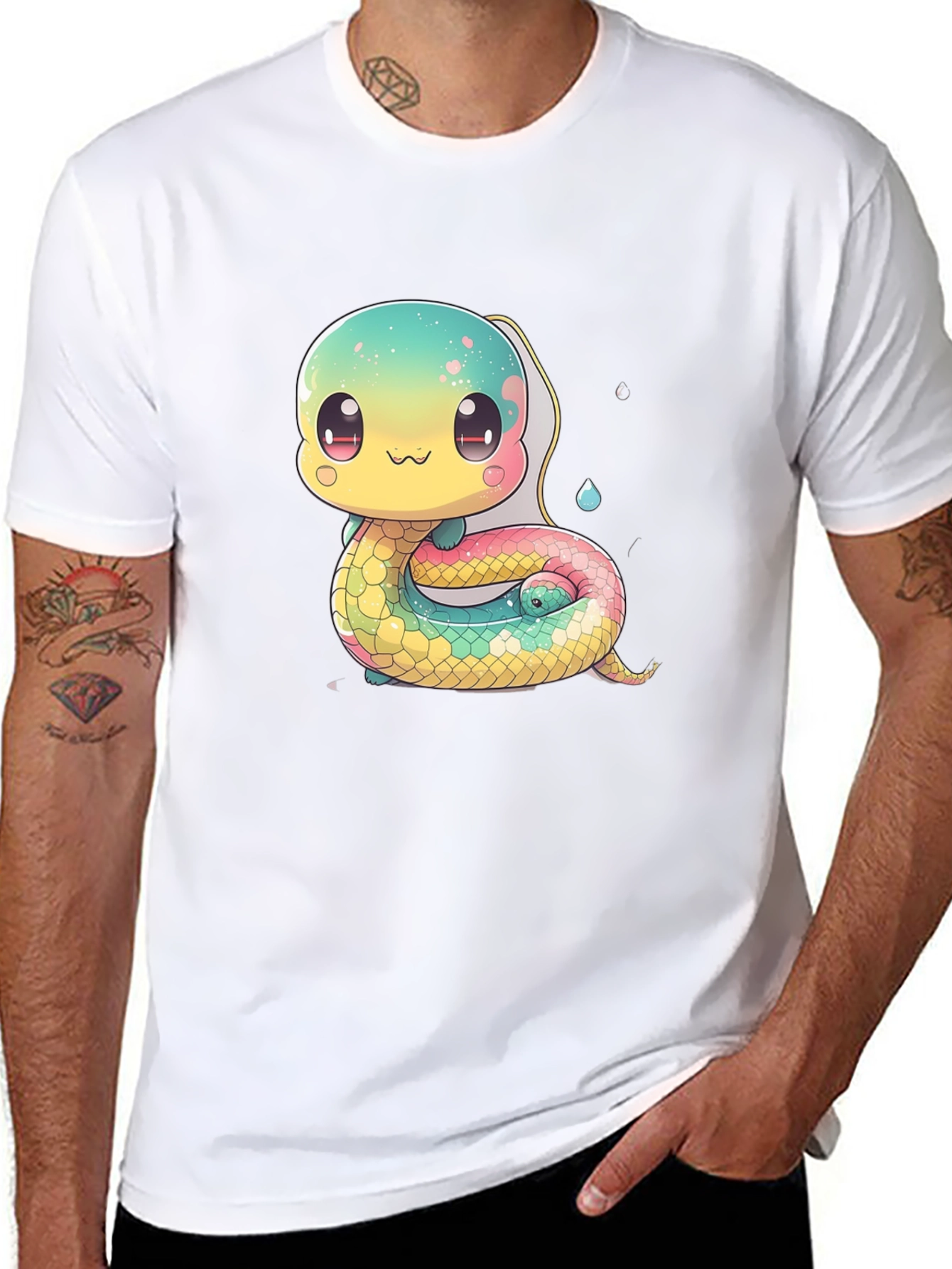 Black Cute Cartoon Snake Black T-Shirt view 8
