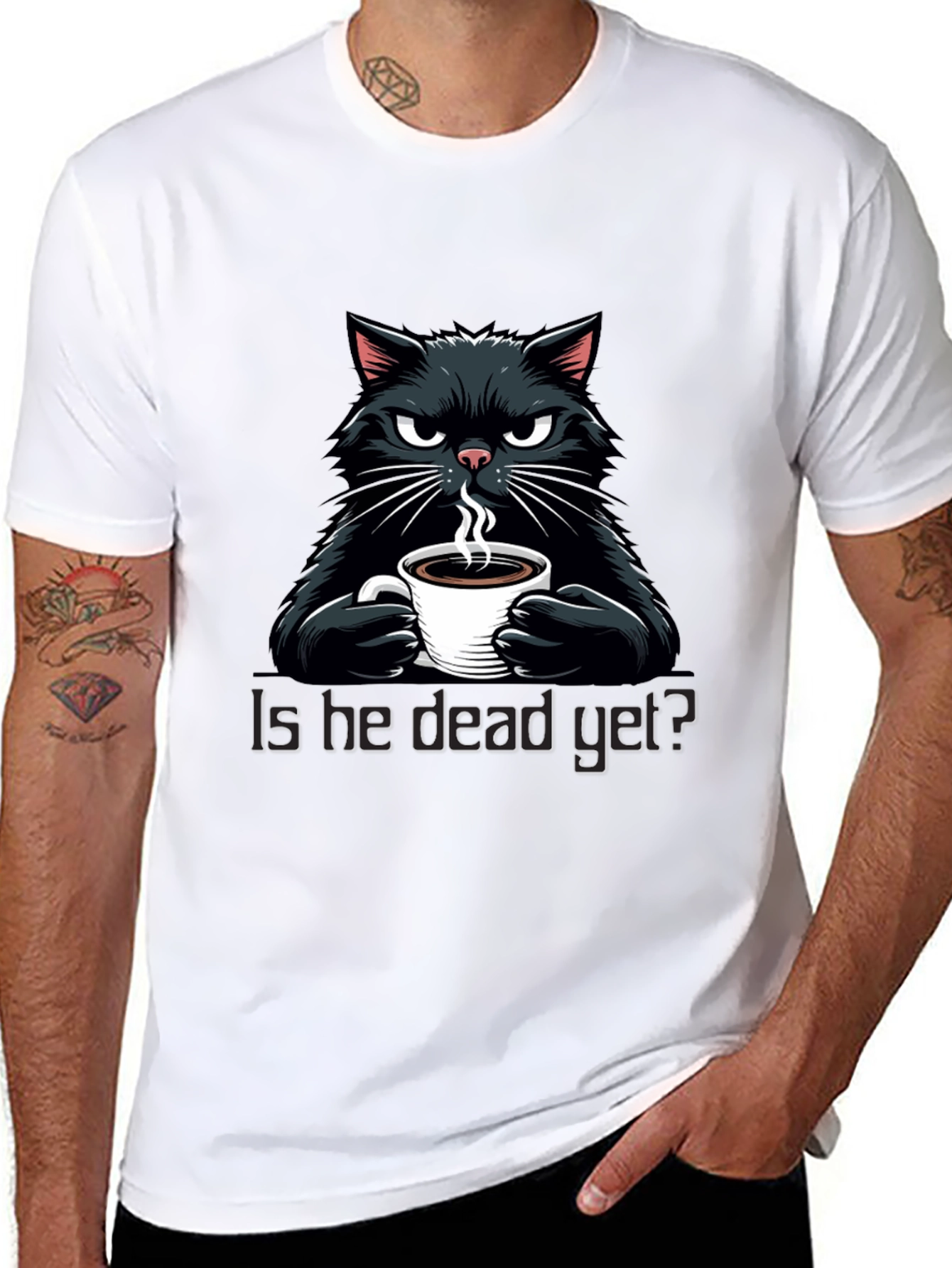 Black Grumpy Cat Coffee T-Shirt - "Is He Dead Yet?" view 8
