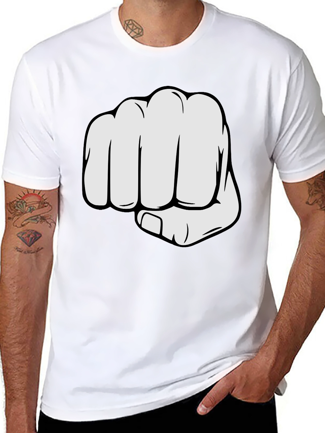 Black Fist Bump Graphic Tee - Black Crew Neck Cotton T-Shirt view 8