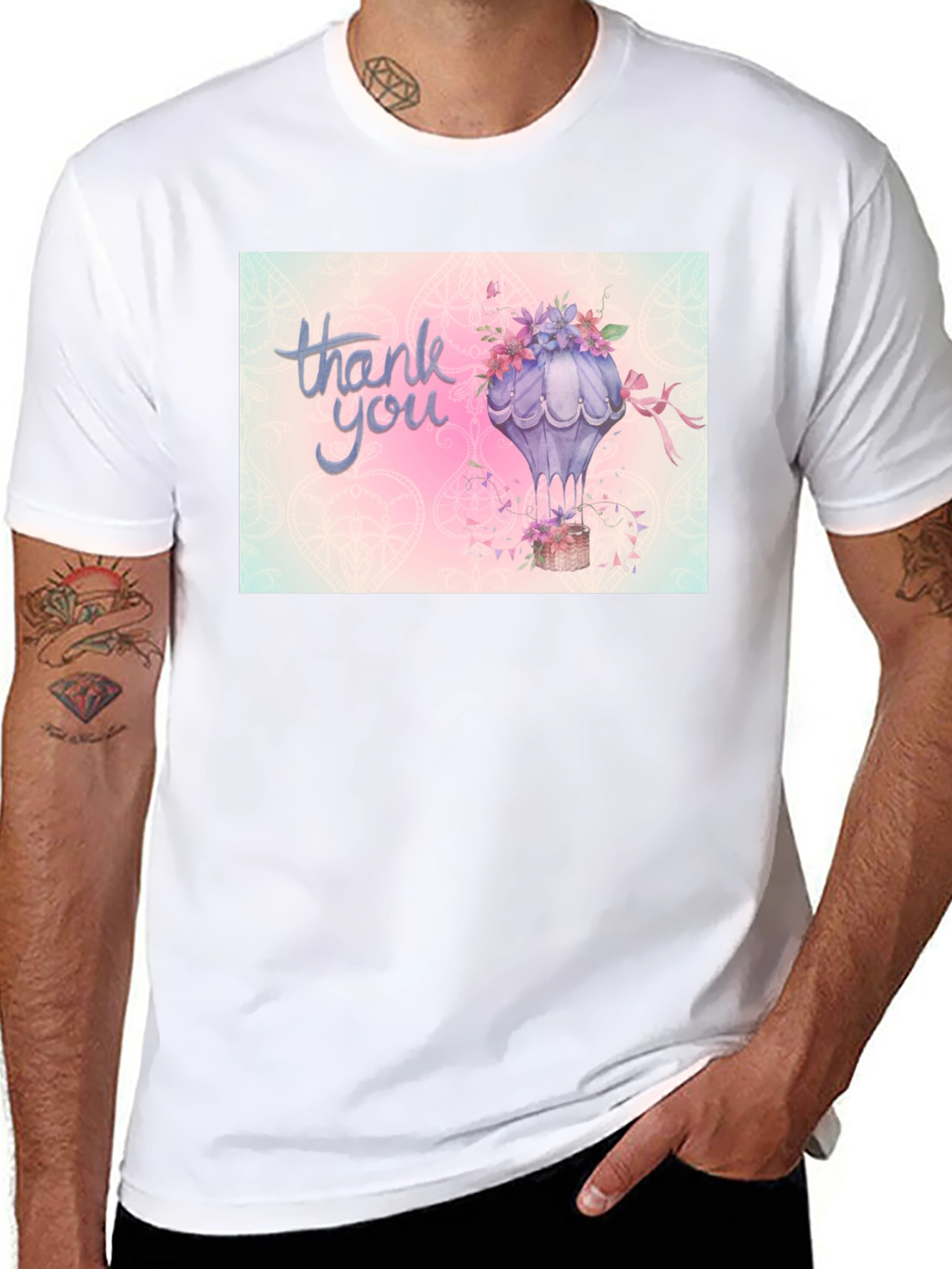 Black Thank You Hot Air Balloon Graphic Tee view 8