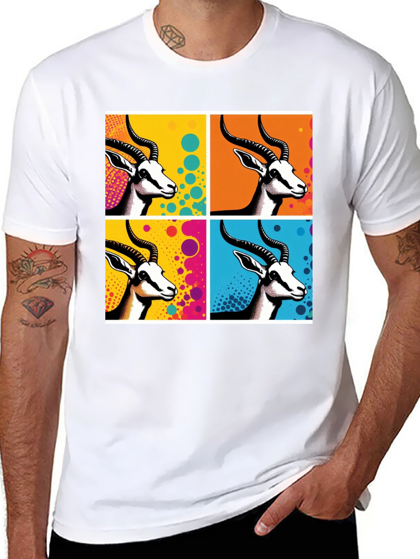 Black Pop Art Gazelle Graphic Tee - Stylish Men's Black T-Shirt view 8