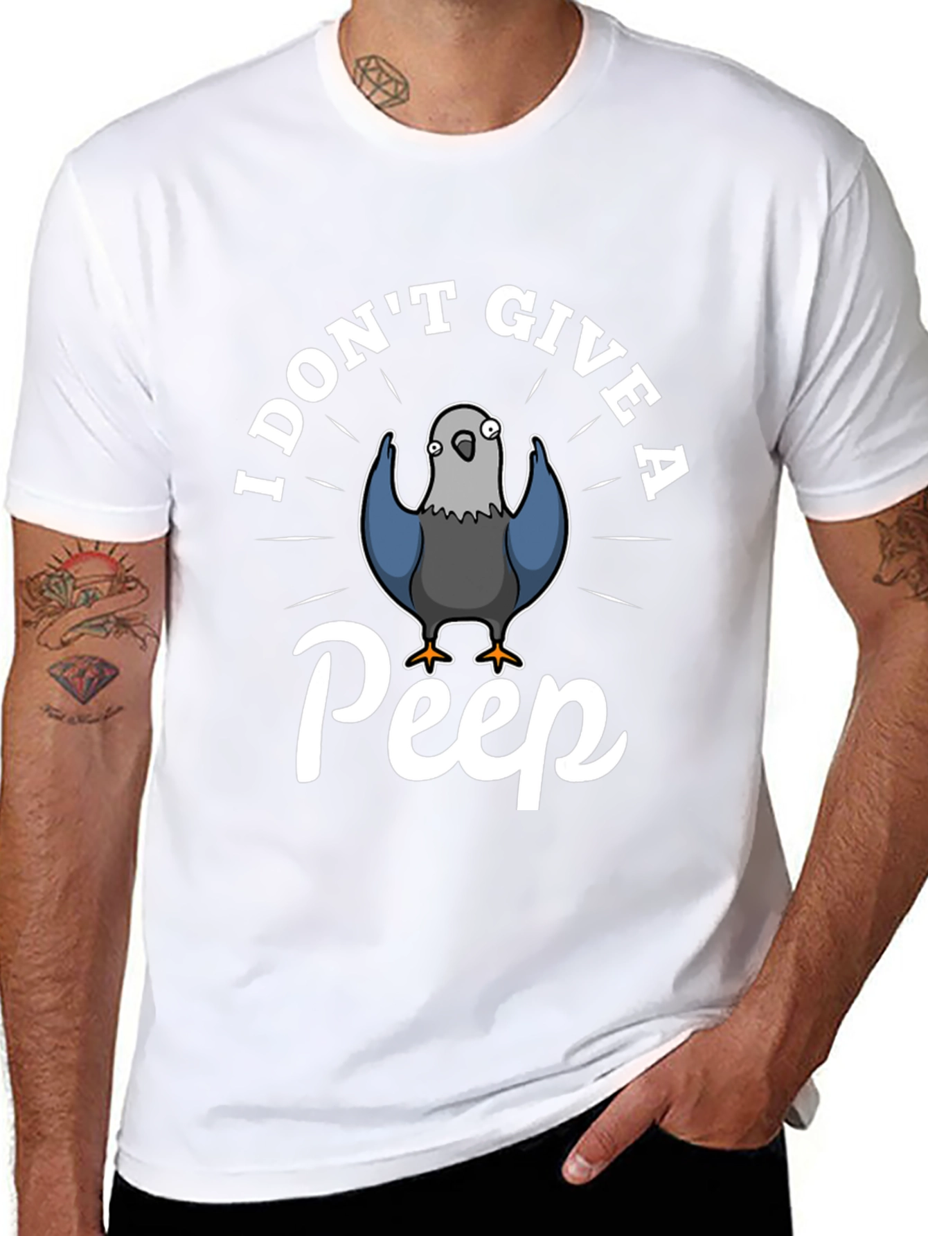 Black I Don't Give A Peep Funny Pigeon T-Shirt view 8