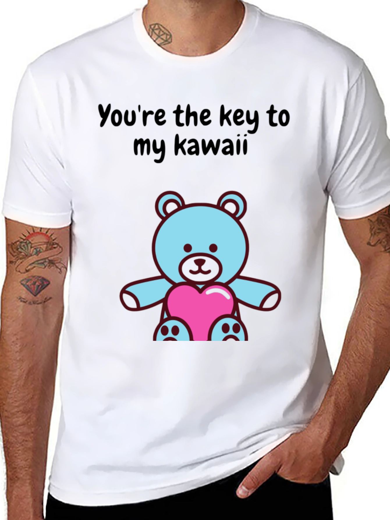 Black Kawaii Bear T-Shirt: Key to My Heart Tee view 8