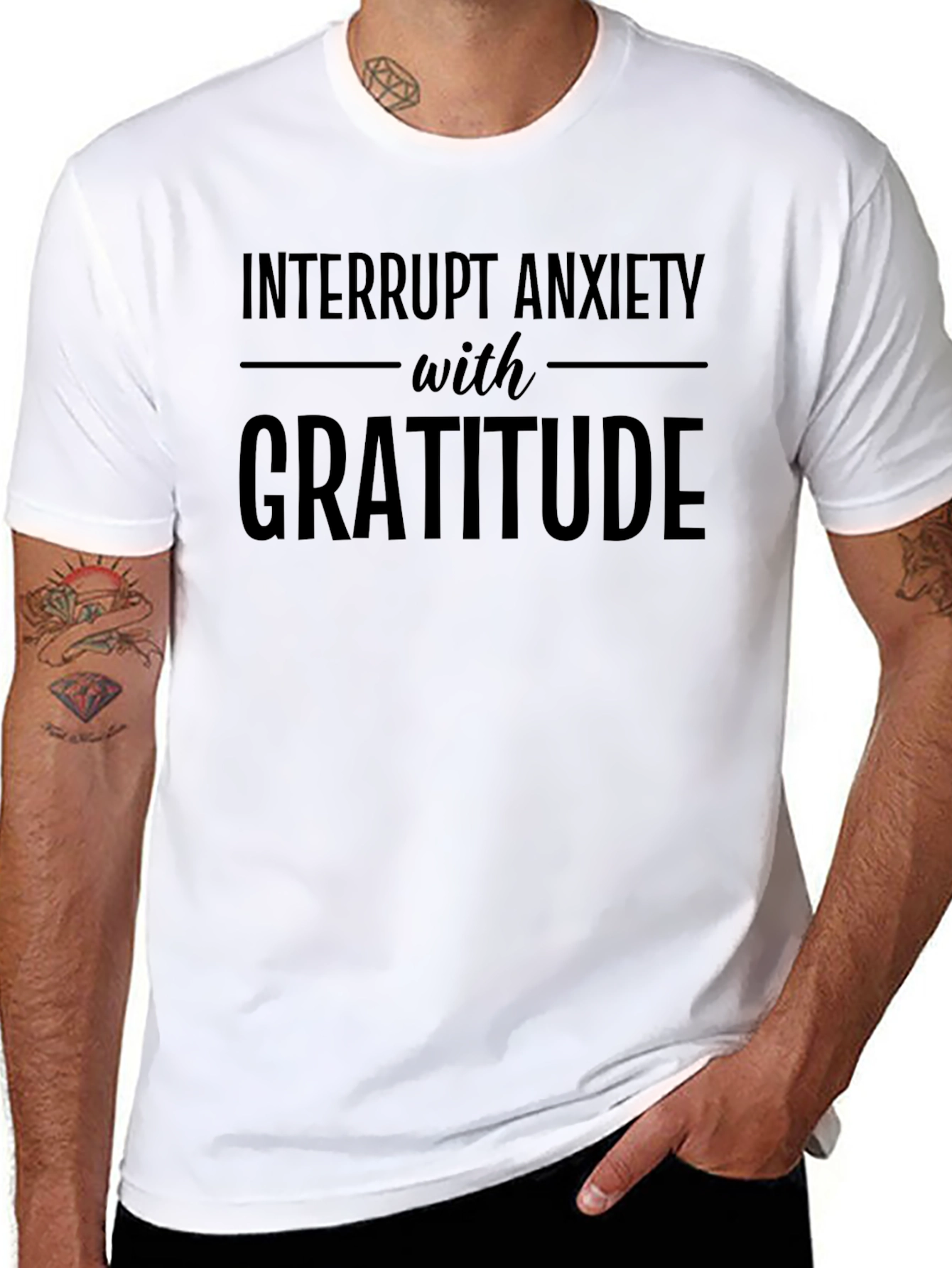 Black Interrupt Anxiety with Gratitude T-Shirt view 8