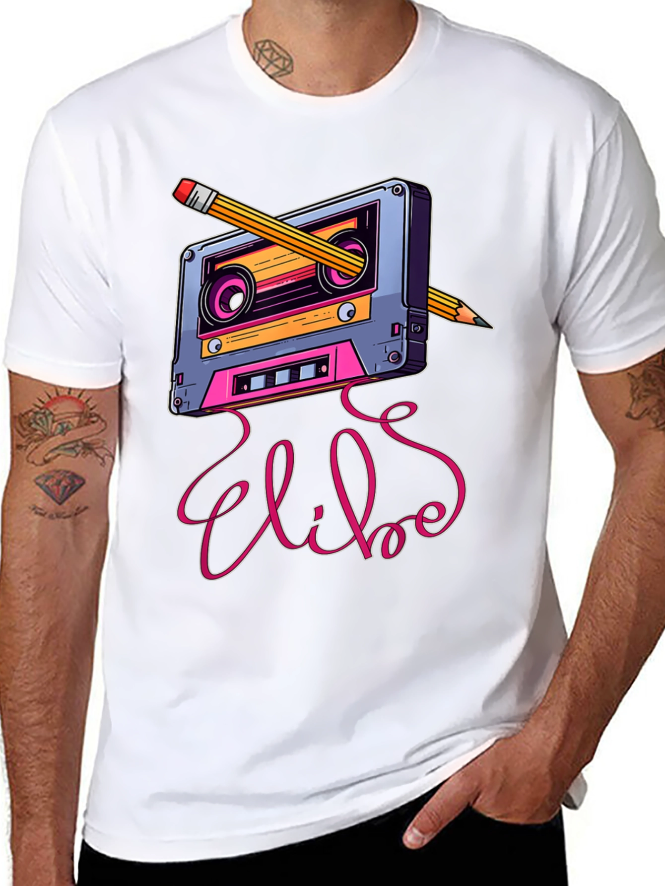 Black Retro Cassette Tape & Pencil Graphic Tee view 8