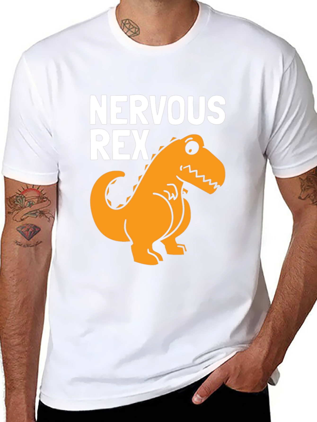 Black Nervous Rex T-Shirt - Funny Dinosaur Tee view 8