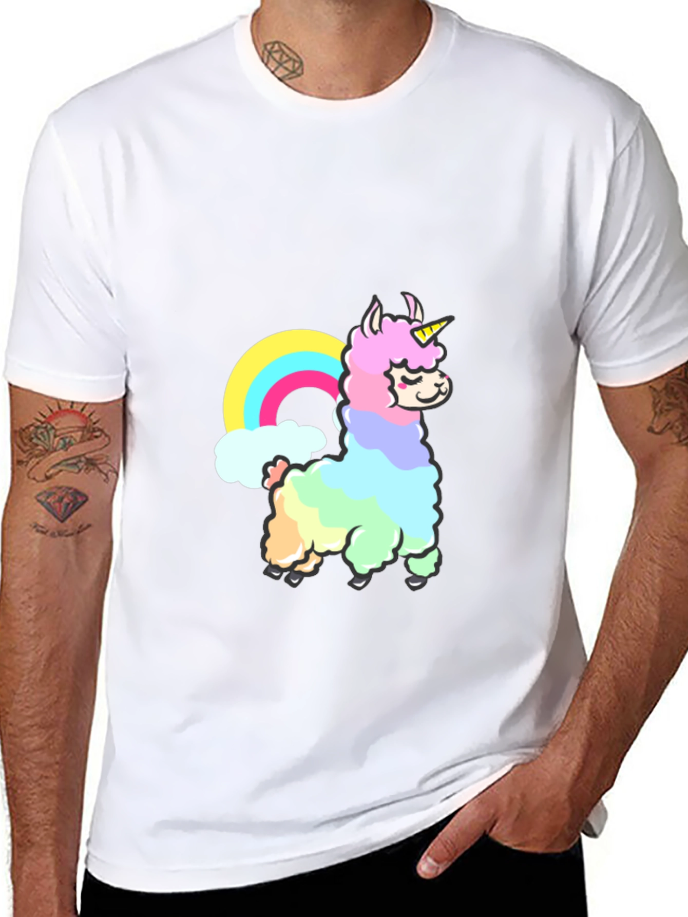 Black Rainbow Llama Unicorn Graphic T-Shirt view 8