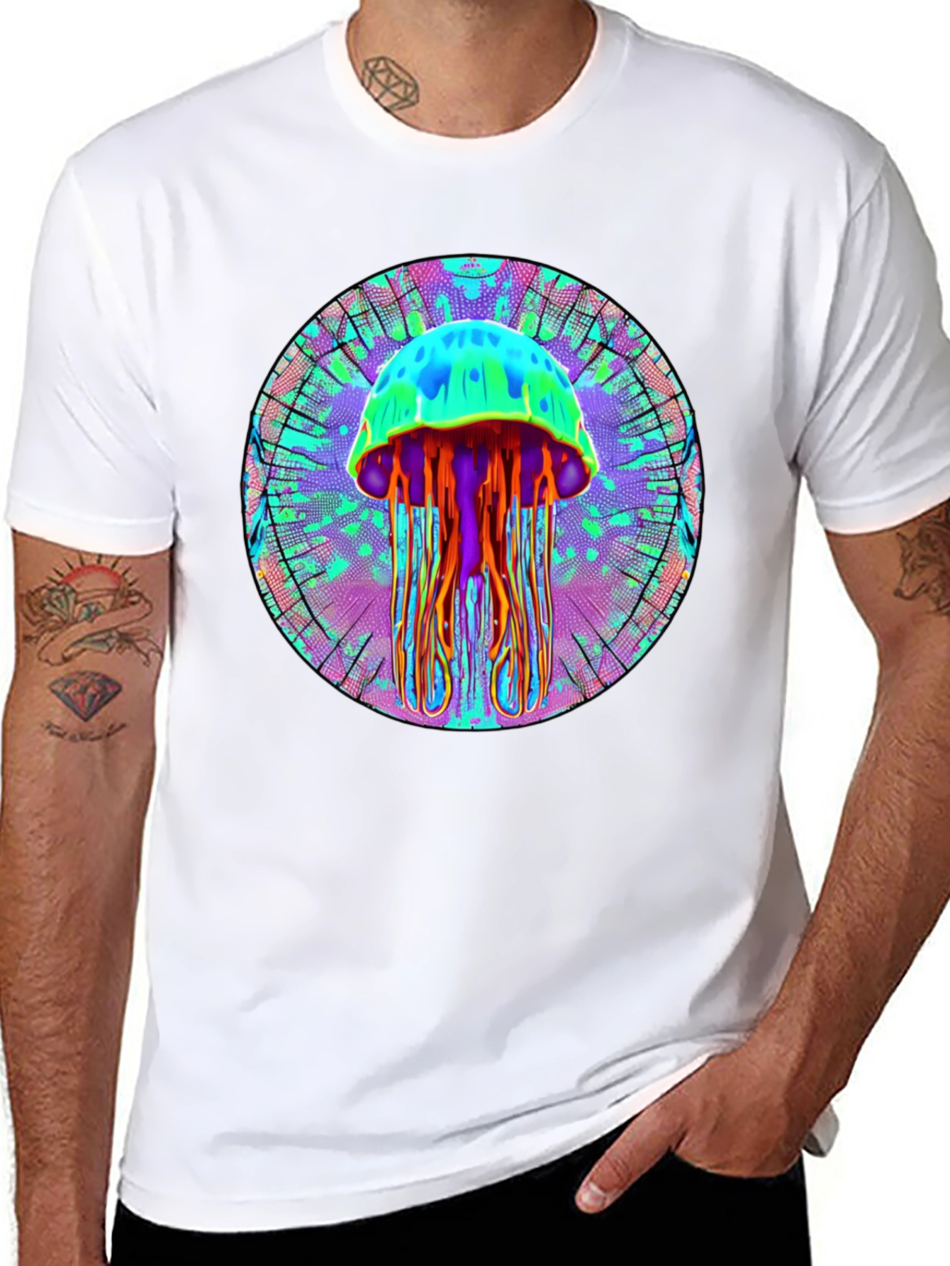 Black Psychedelic Jellyfish Graphic Tee - Black Cotton Shirt view 8