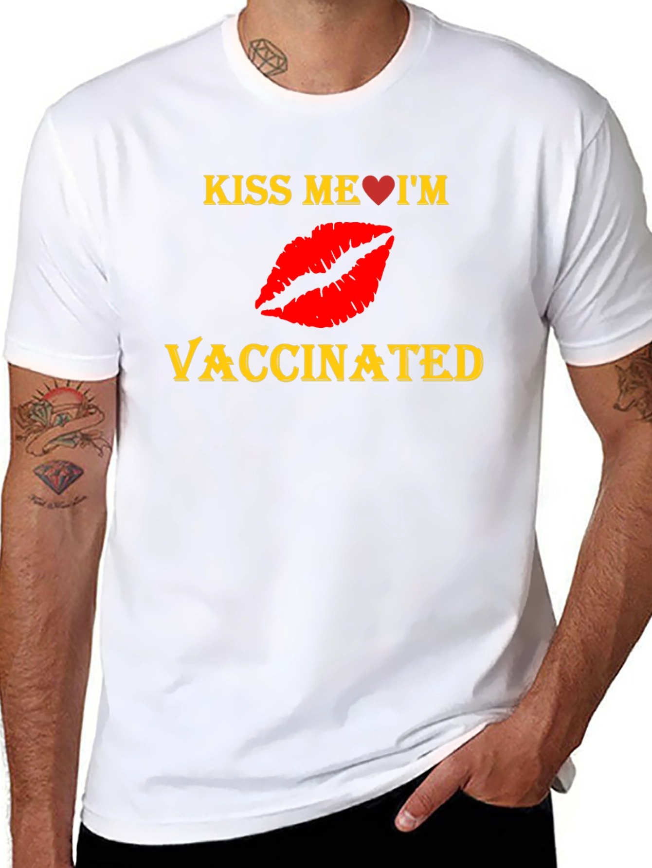 Black Kiss Me I'm Vaccinated Black T-Shirt view 8