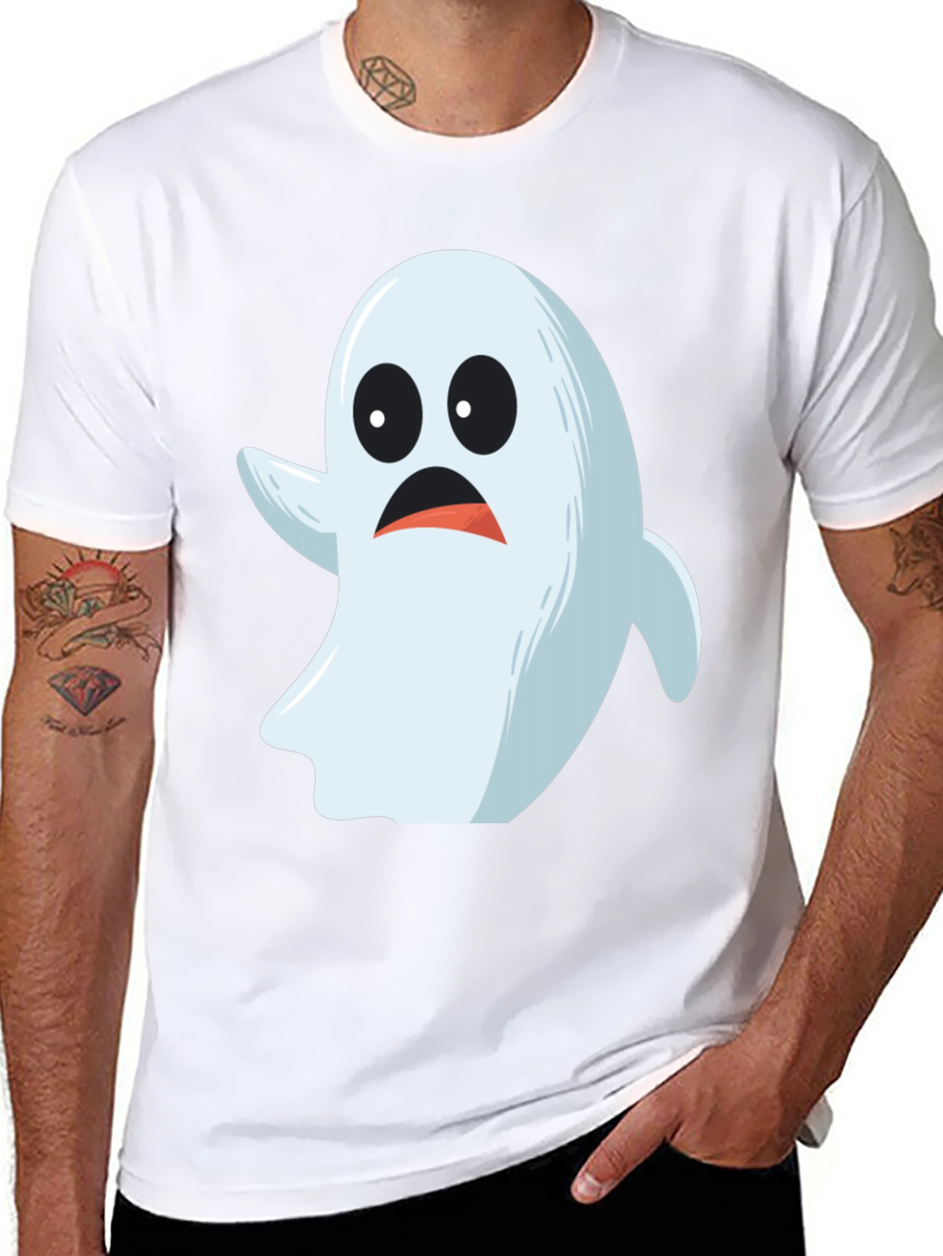 Black Spooky Ghost Graphic Tee - Halloween Costume Shirt view 8