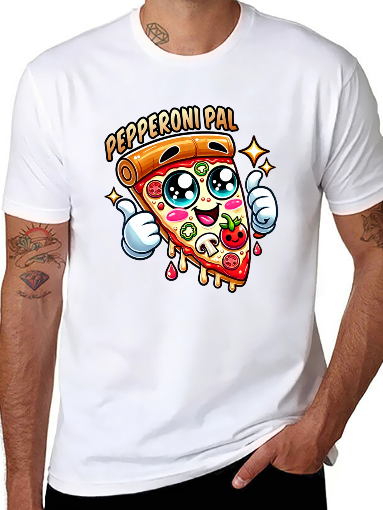 Black Pepperoni Pal Graphic Tee - Fun Pizza T-Shirt view 8