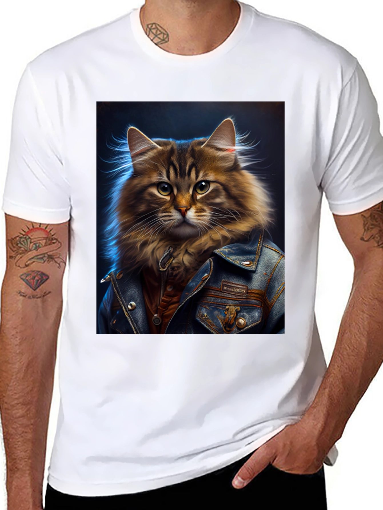 Black Cat in Jacket Graphic Tee - Cool & Unique view 8