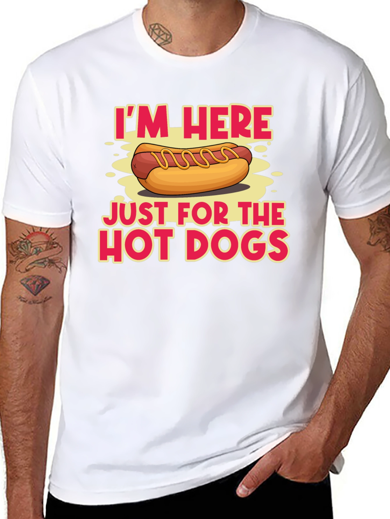 Black Hot Dog Lover T-Shirt: I'm Here Just for the Hot Dogs view 8