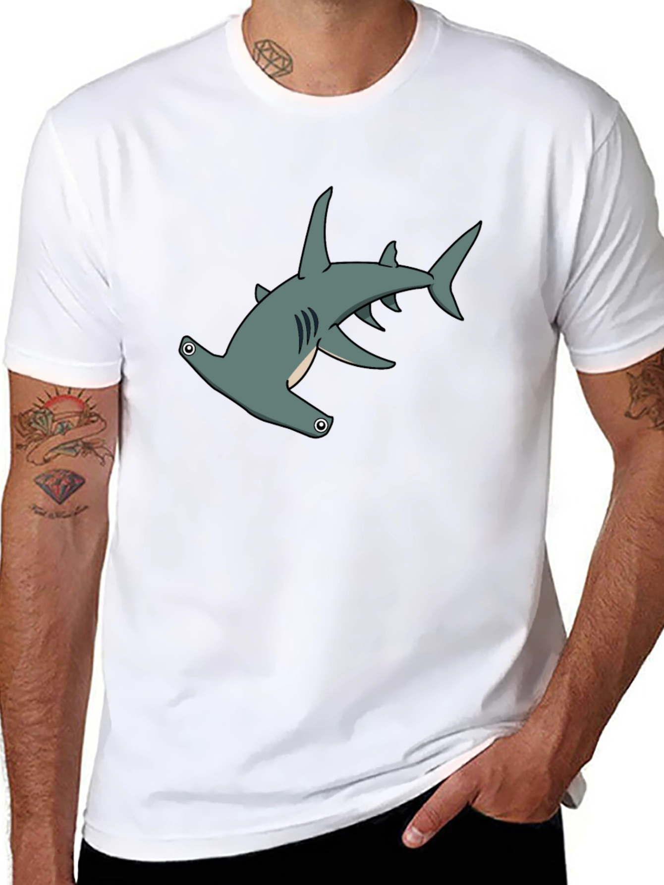 Black Hammerhead Shark Graphic Tee - Black Cotton view 8
