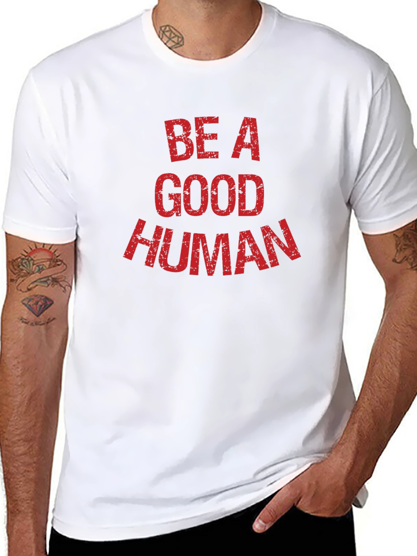 Black Be A Good Human Graphic Tee - Black Cotton T-Shirt view 8