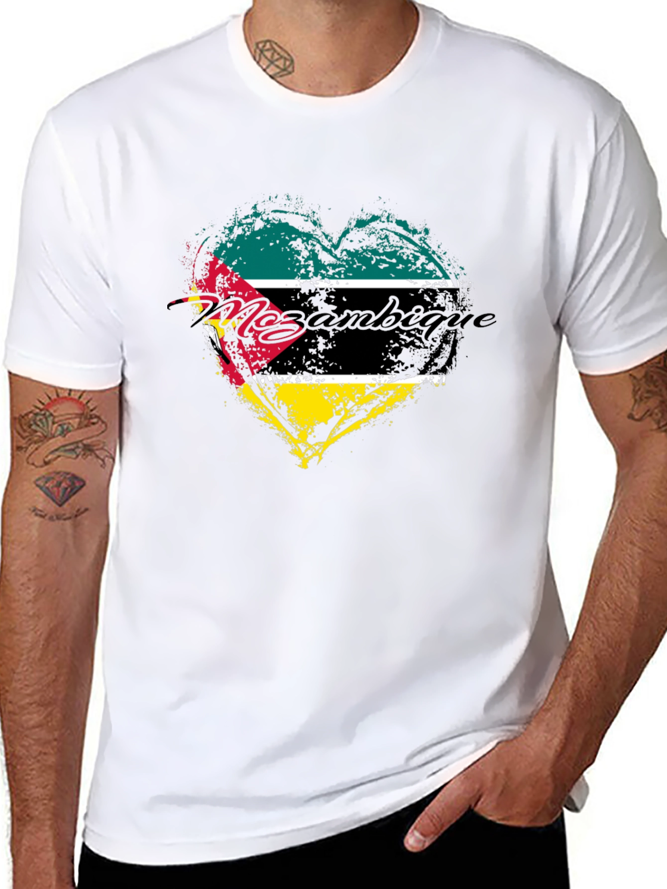 Black Mozambique Flag Heart Graphic T-Shirt - Black view 8