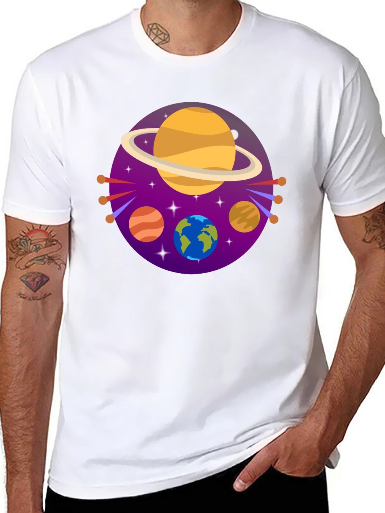 Black Cosmic Planets Graphic Tee - Black Cotton Blend view 8