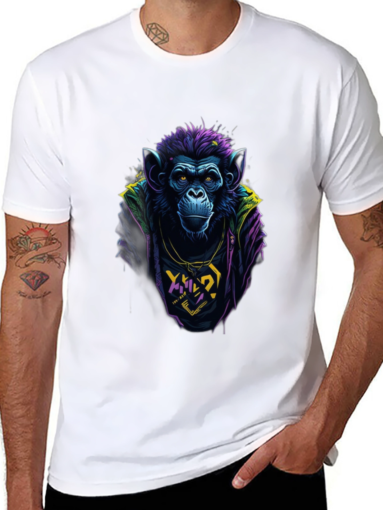 Black Cool Monkey Graphic Tee - Men's Black T-Shirt view 8