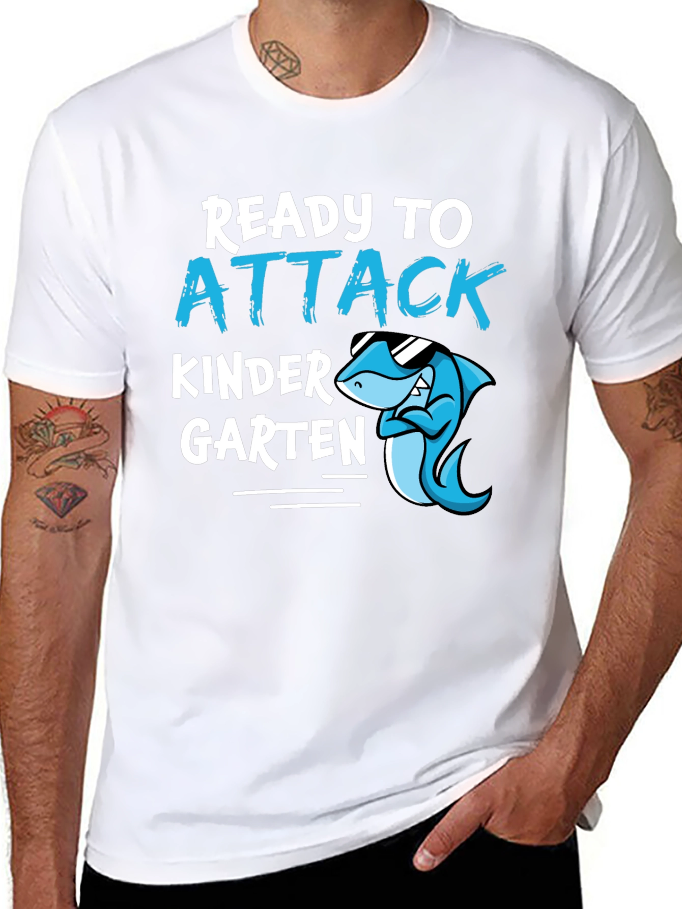 Black Ready to Attack Kindergarten Shark T-Shirt view 8