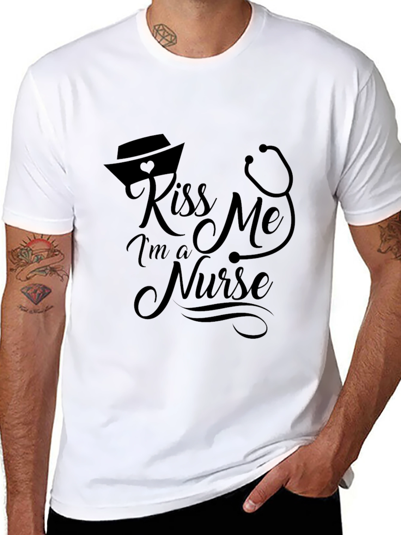 Black Kiss Me I'm A Nurse Black T-Shirt view 8