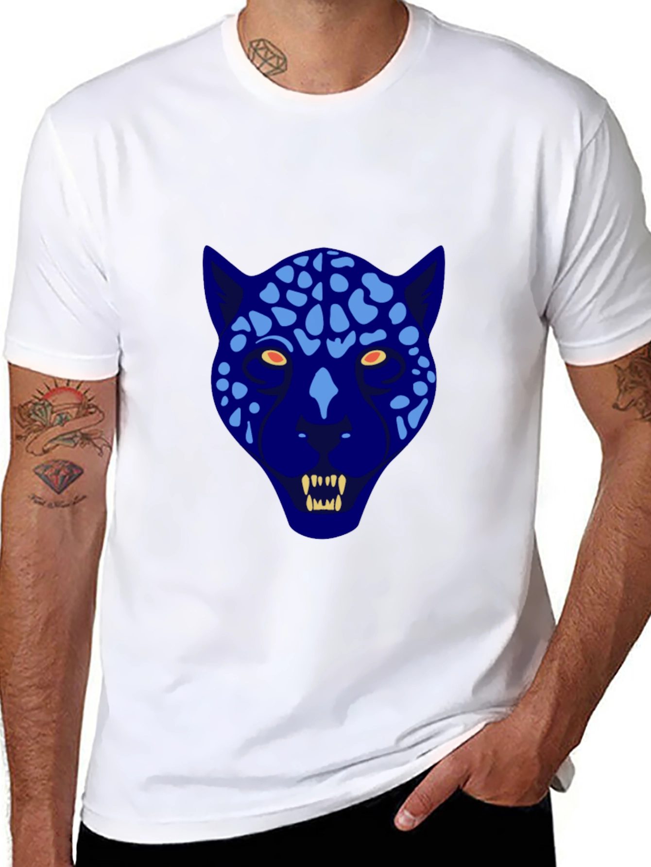 Black Blue Leopard Graphic Tee - Cool Animal Print T-Shirt view 8