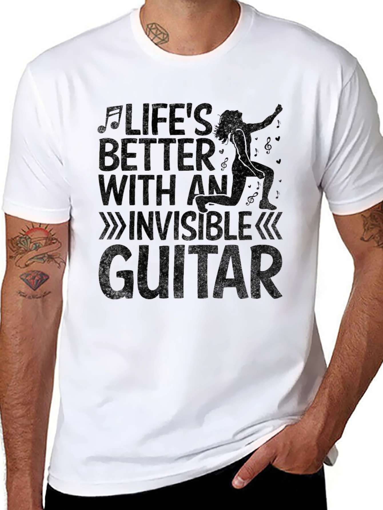 Black Life's Better with an Invisible Guitar T-Shirt view 8