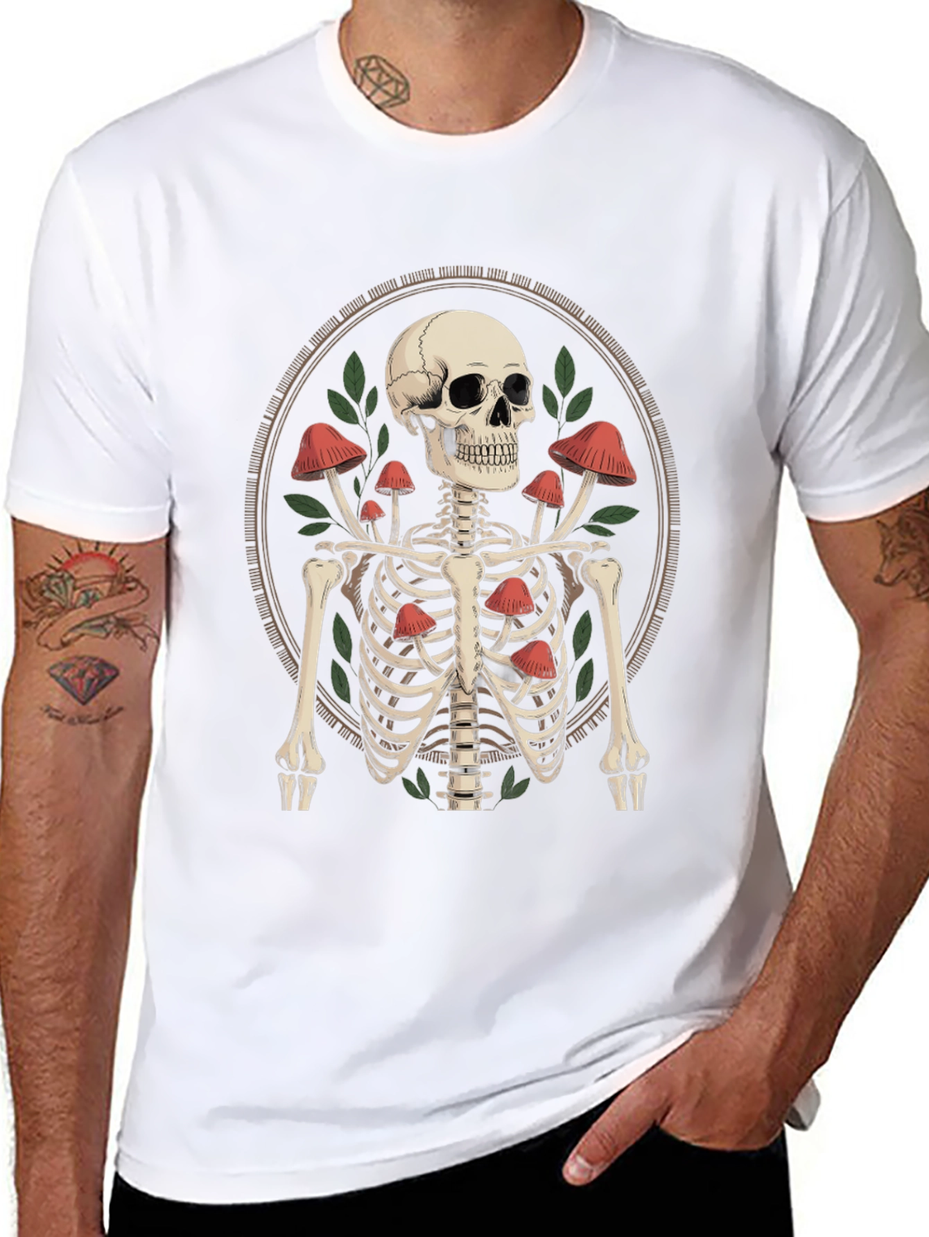 Black Mushroom Skeleton Graphic Tee - Edgy Unisex T-Shirt view 8