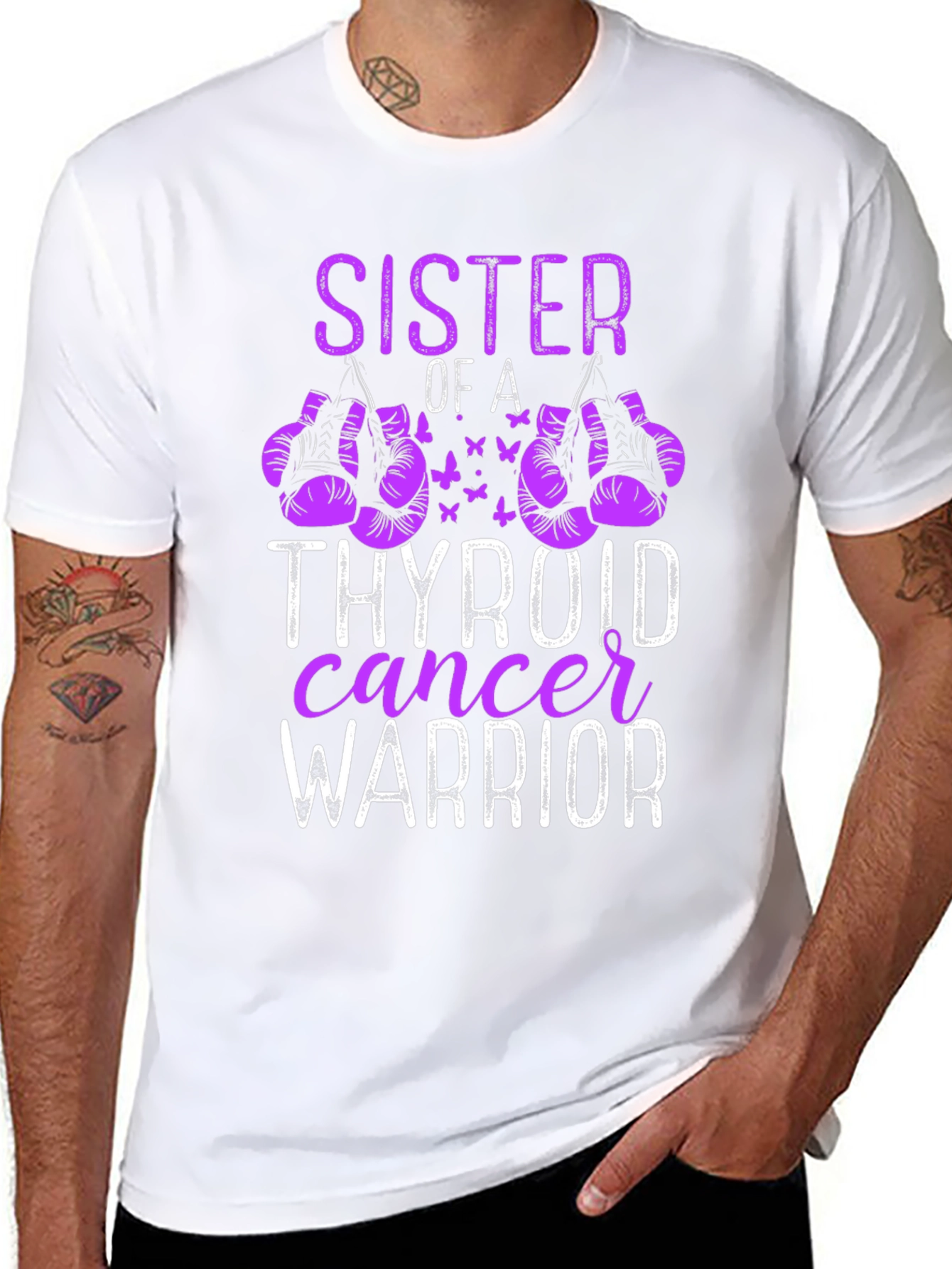Black Sister of a Thyroid Cancer Warrior T-Shirt view 8