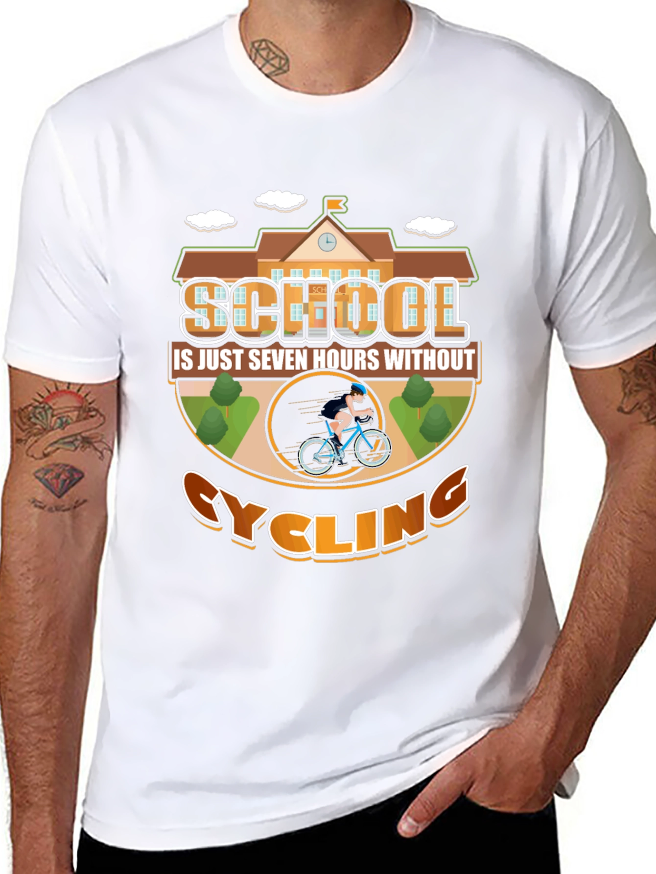 Black Cycling School T-Shirt: Seven Hours Without Cycling view 8