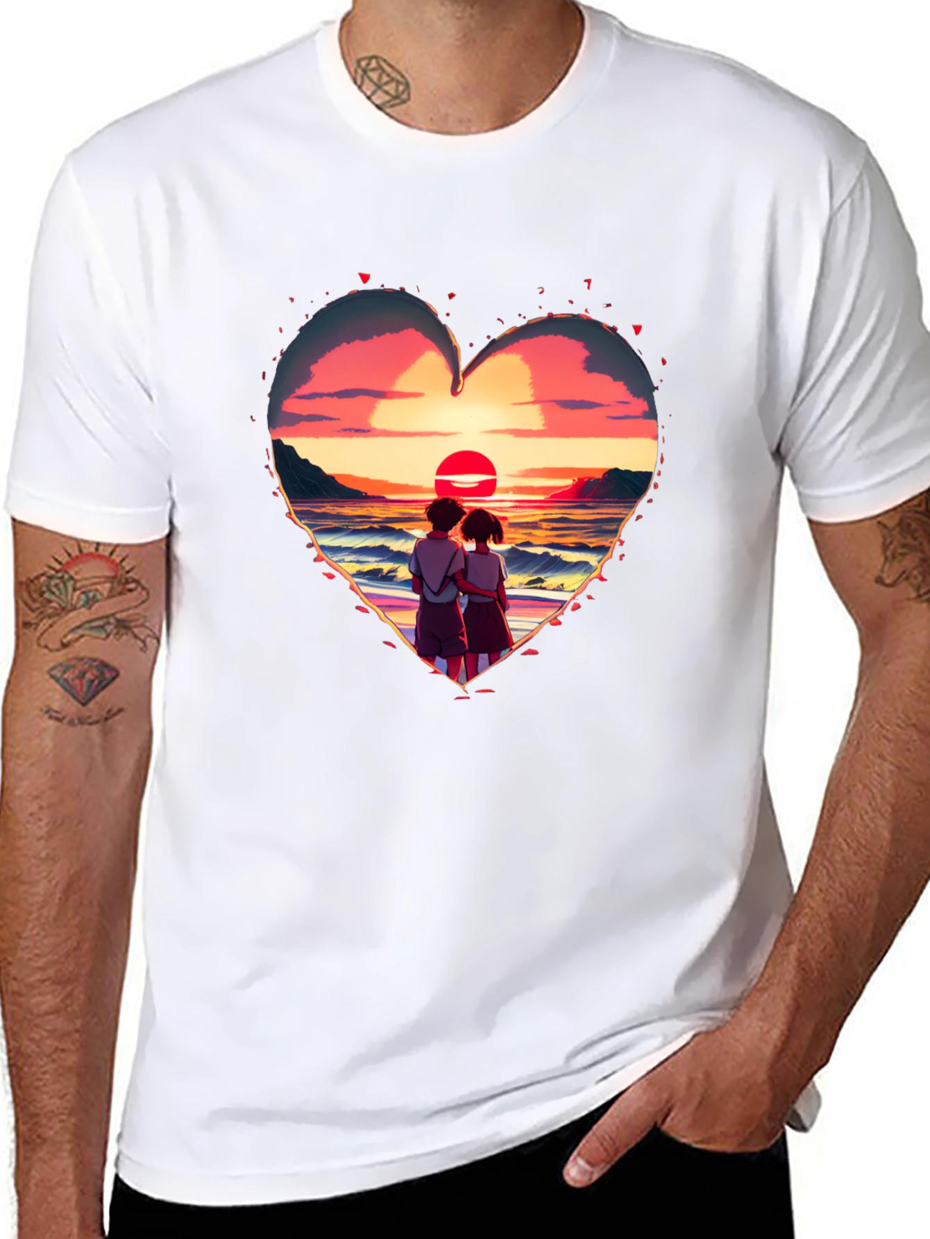 Black Sunset Lovers Heart Graphic Tee - Romantic Style view 8