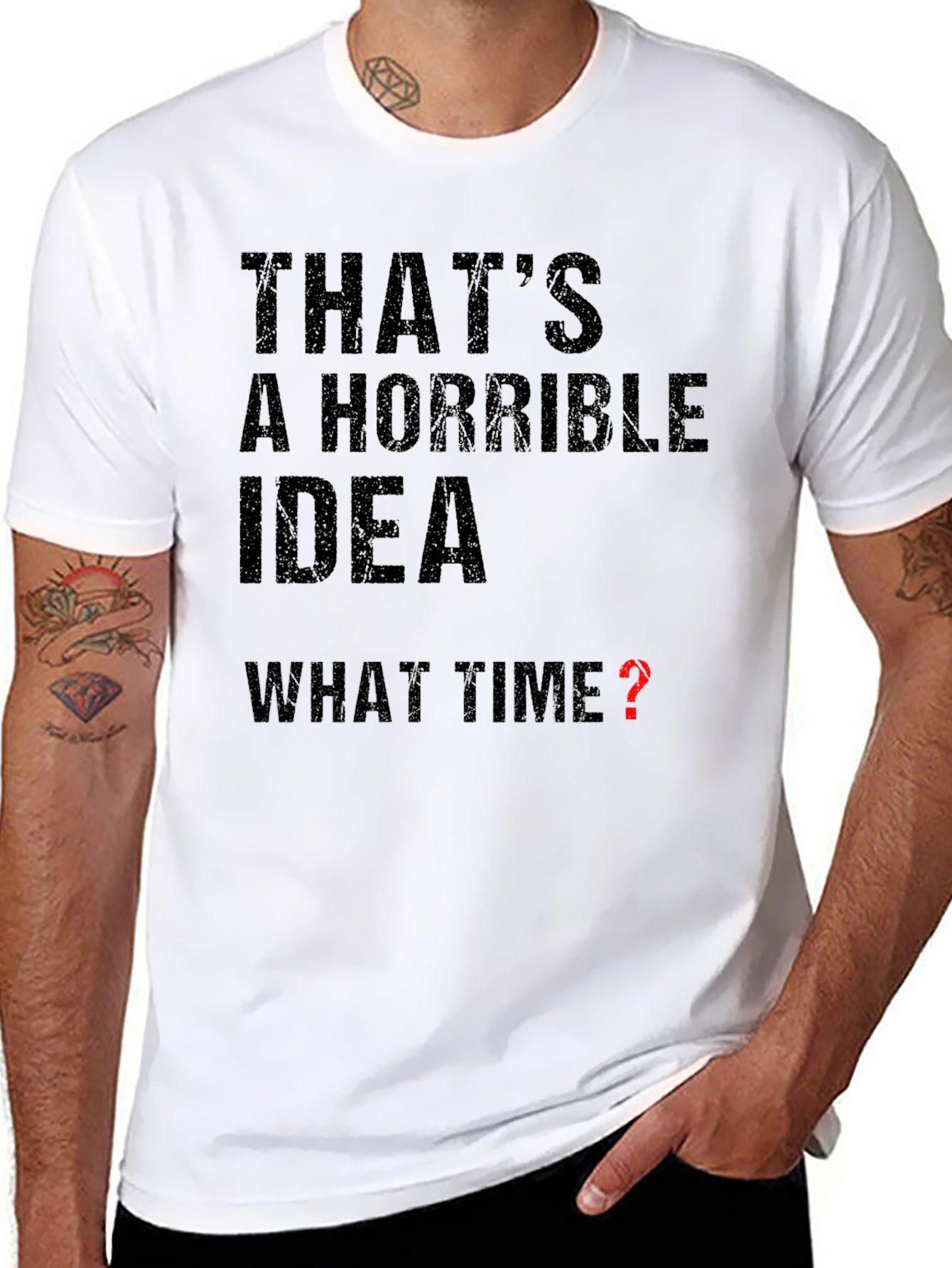 Black Horrible Idea - What Time? Graphic T-Shirt view 8