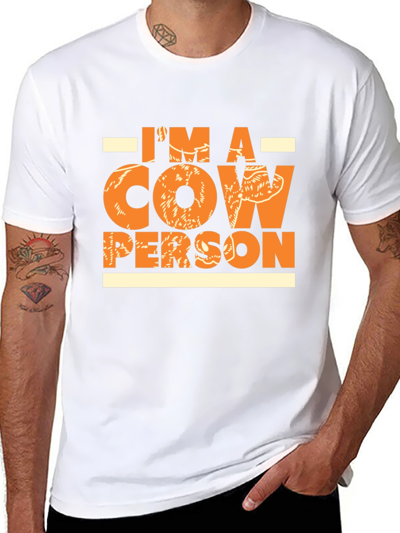 Black Cow Person Graphic Tee - Black Cotton Comfort Fit T-Shirt view 8