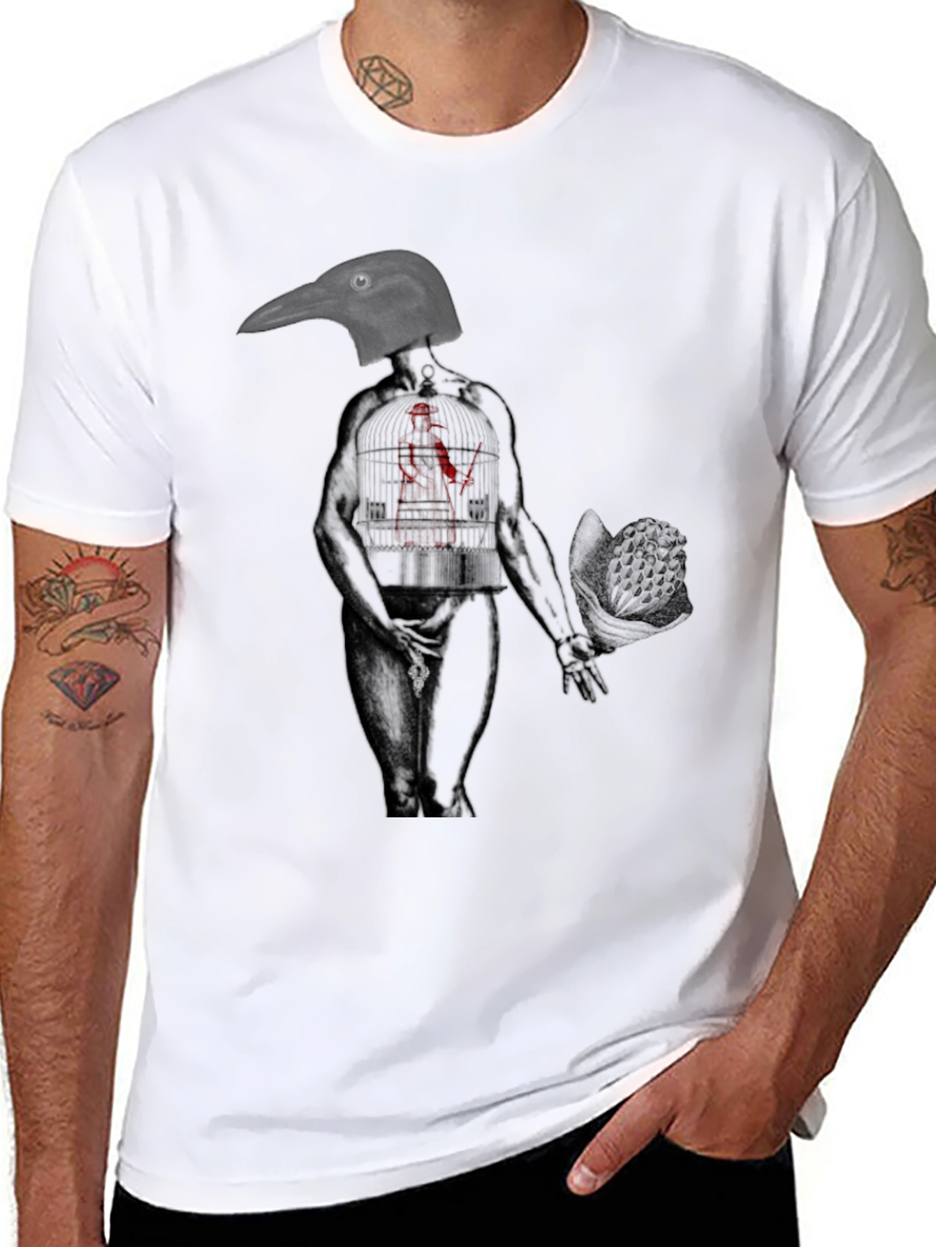 Black Raven Head Anatomical Human Graphic Tee view 8