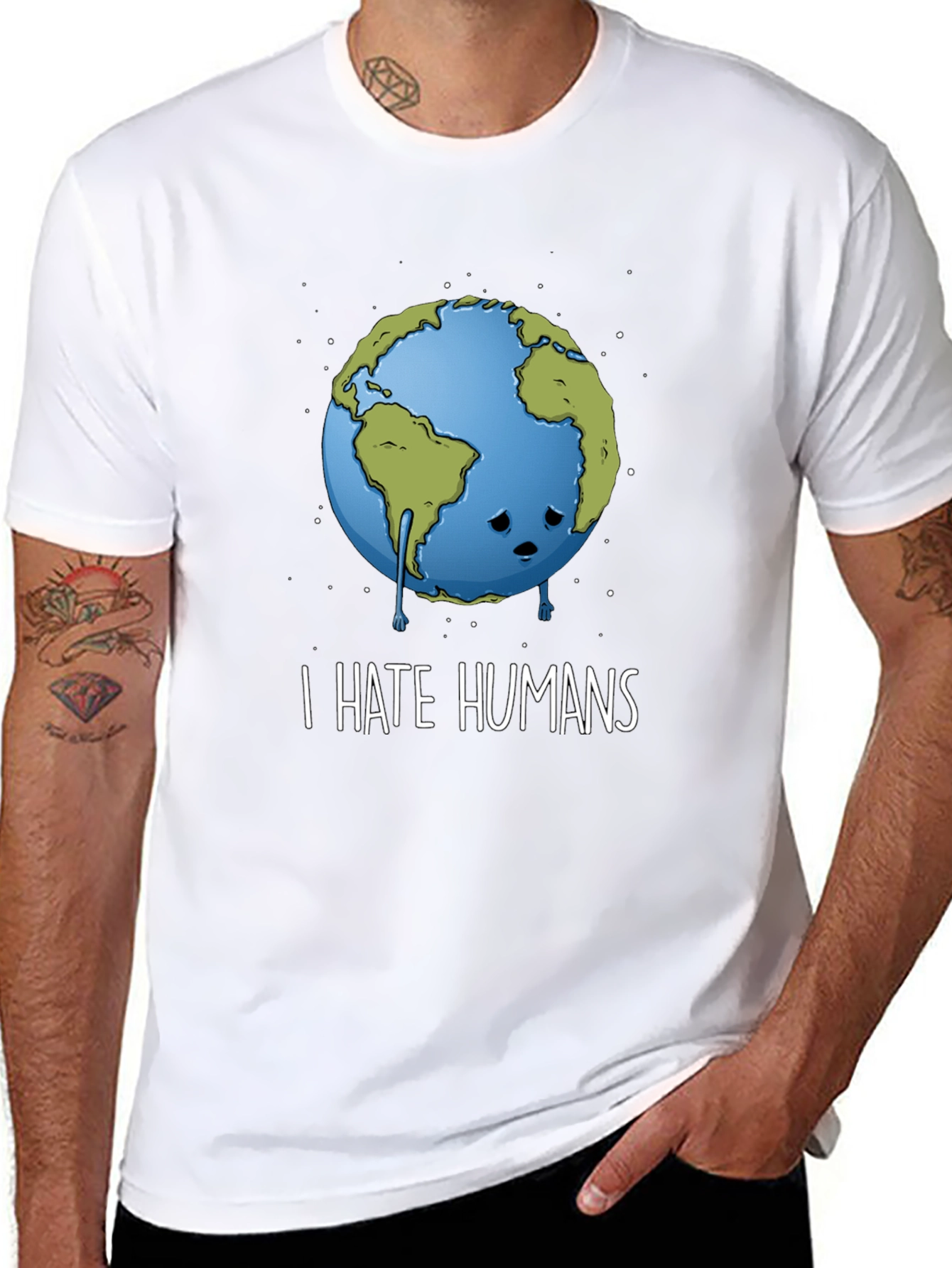 Black Sad Earth Graphic Tee - I Hate Humans - Black Cotton T-Shirt view 8