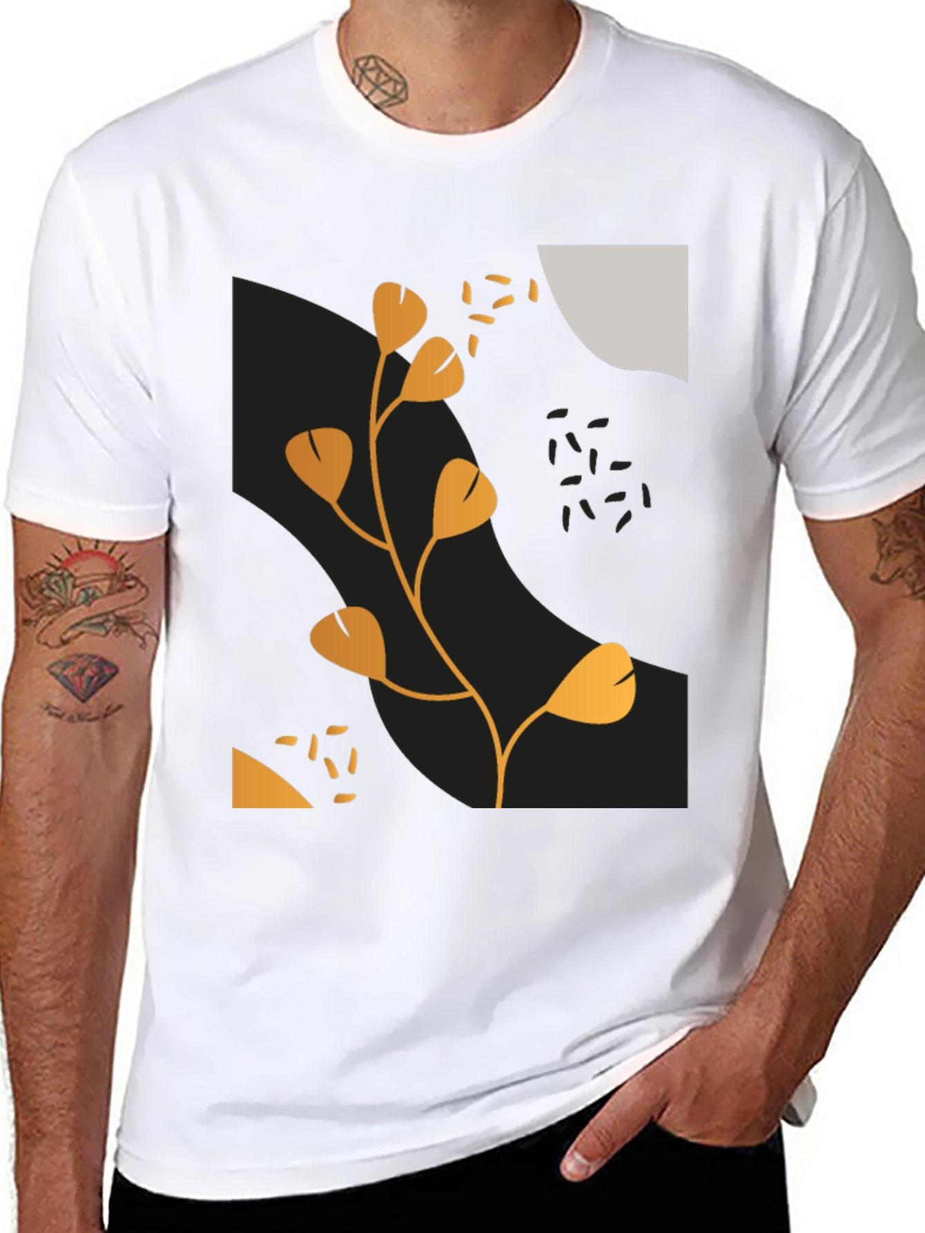 Black Modern Abstract Graphic Print Black T-Shirt view 8