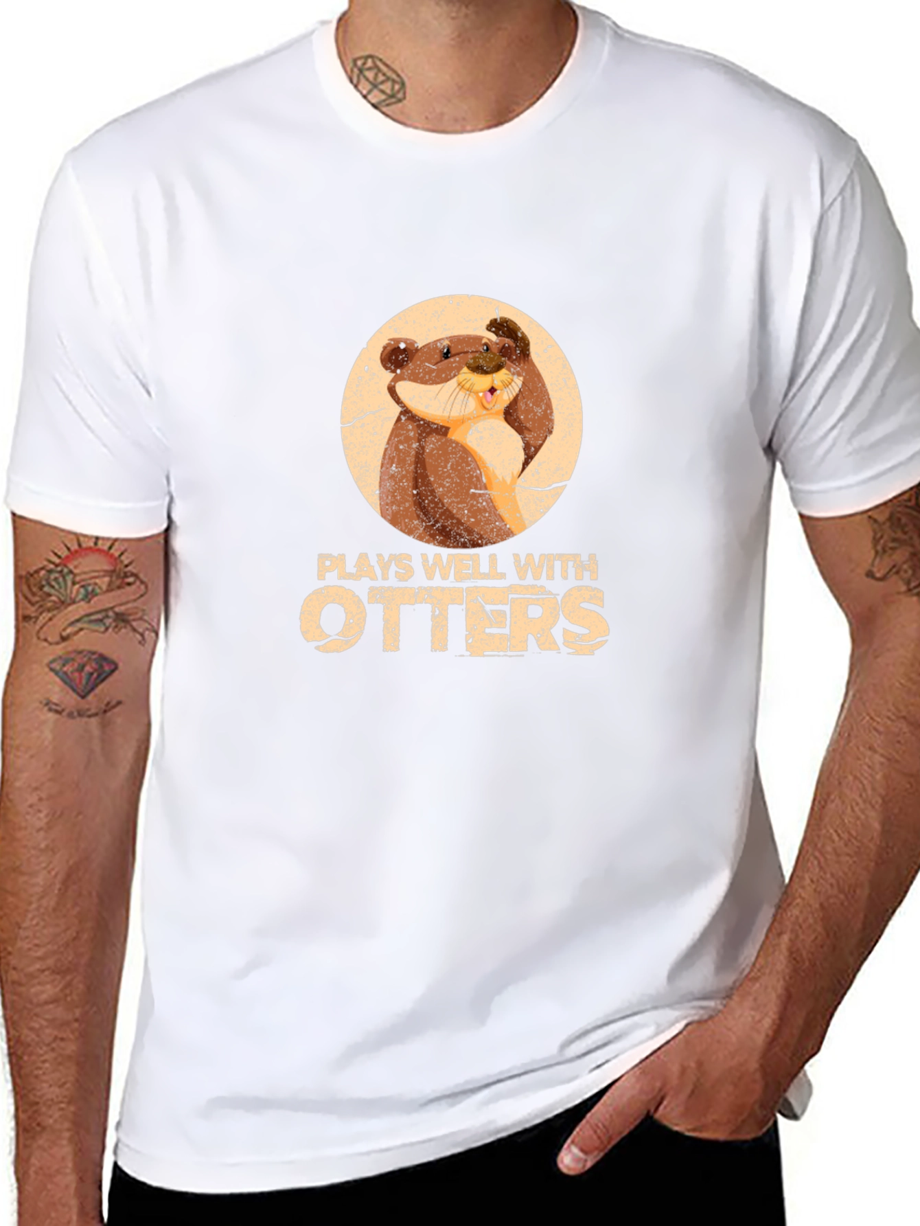 Black Plays Well With Otters Funny Graphic T-Shirt view 8