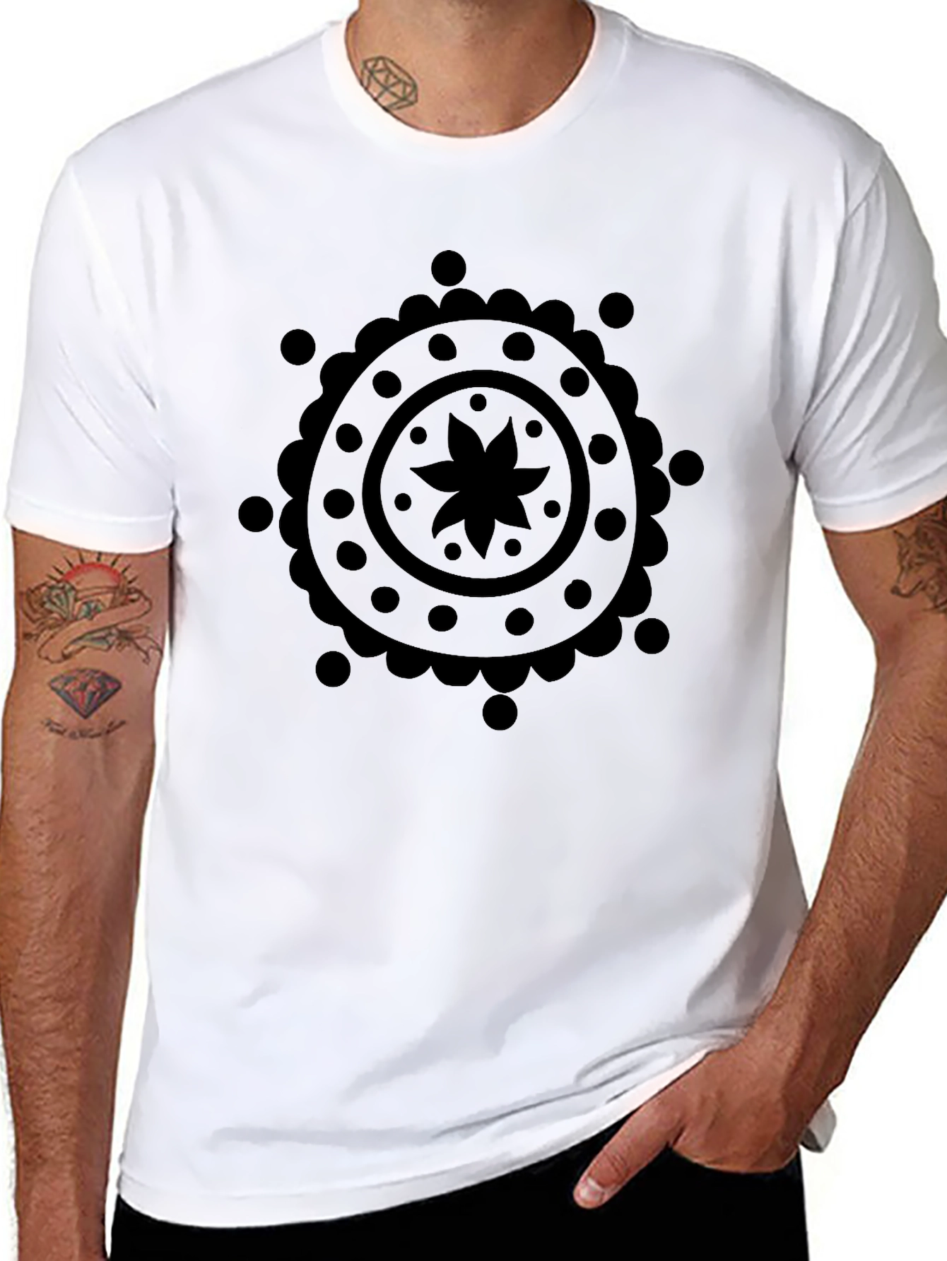 Black Mandala Graphic Print Men's T-Shirt - 8