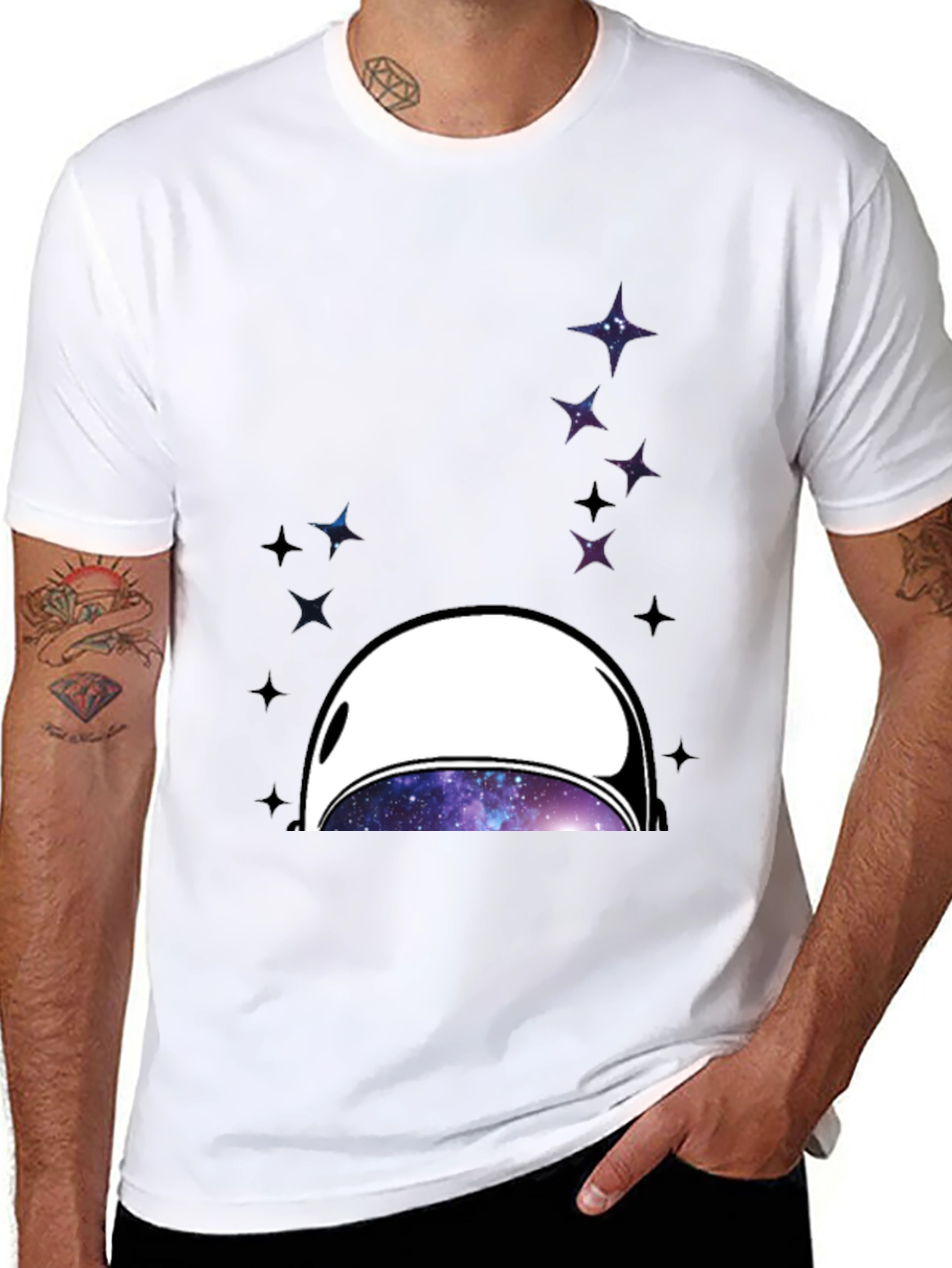 Black Astronaut Helmet Graphic T-Shirt - Space Galaxy Design view 8
