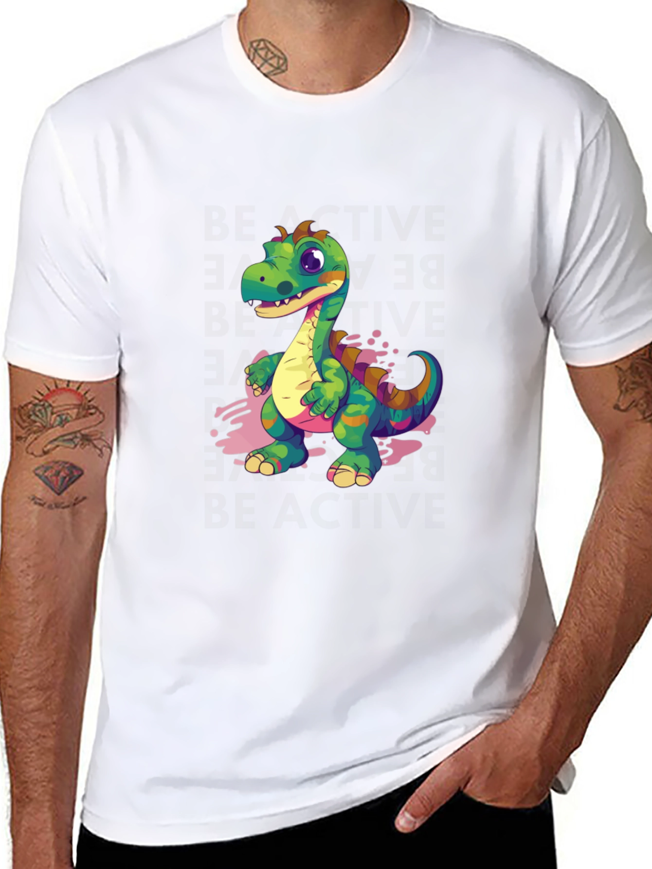 Black Cartoon Dinosaur Graphic Tee - Black view 8
