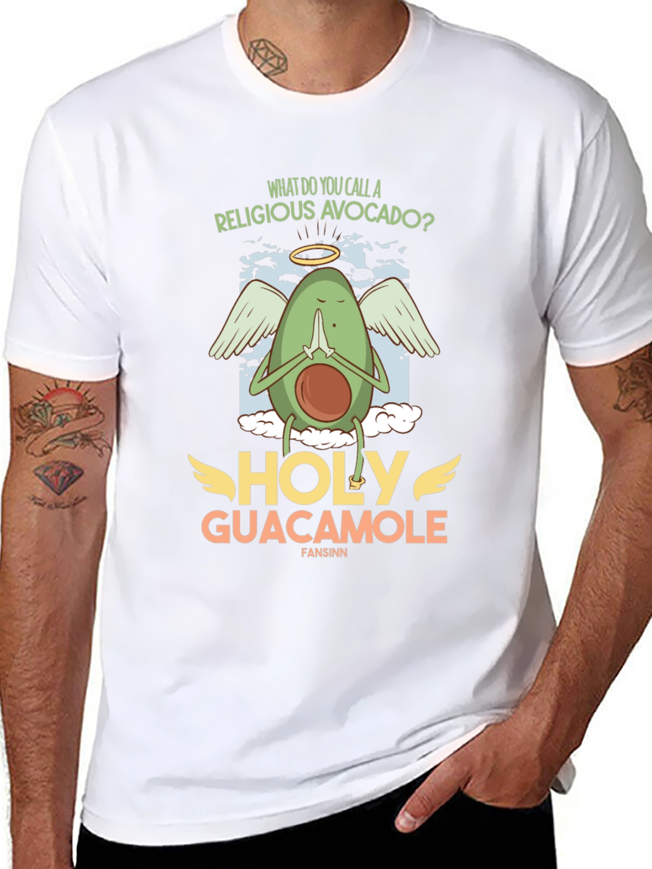 Black Holy Guacamole T-Shirt - Religious Avocado Pun Tee view 8