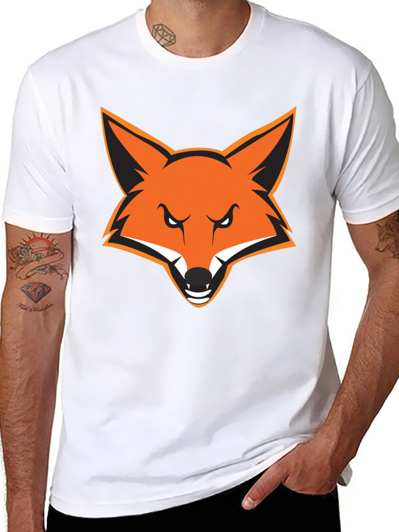 Black Men's Black T-Shirt with Bold Fox Graphic view 8