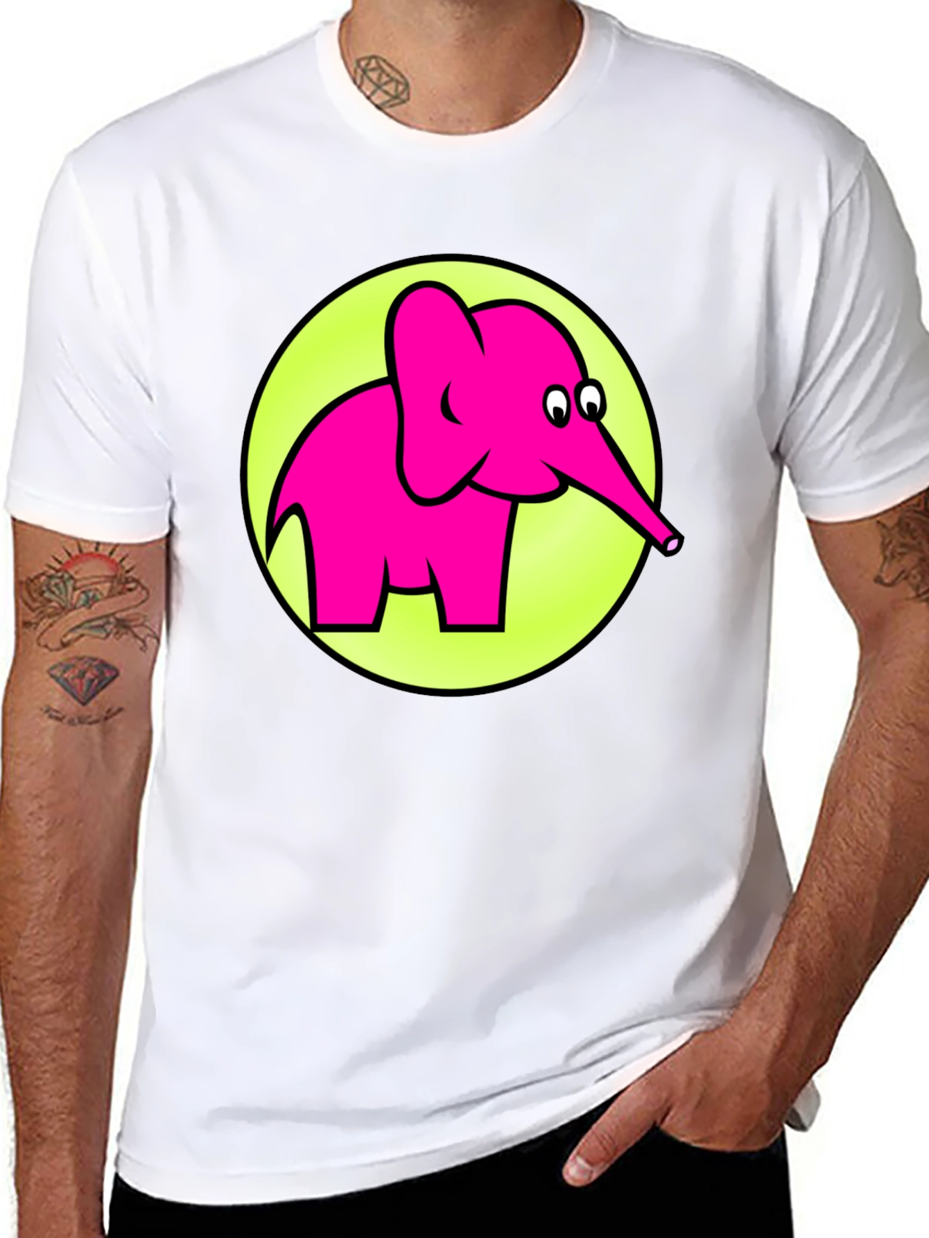 Black Pink Elephant Graphic T-Shirt - Men's Casual Tee view 8