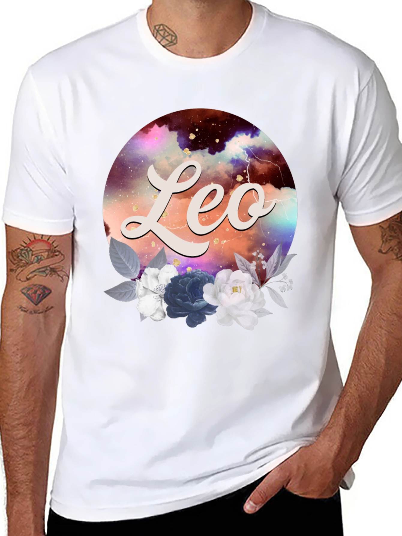 Black Leo Zodiac Floral T-Shirt view 8