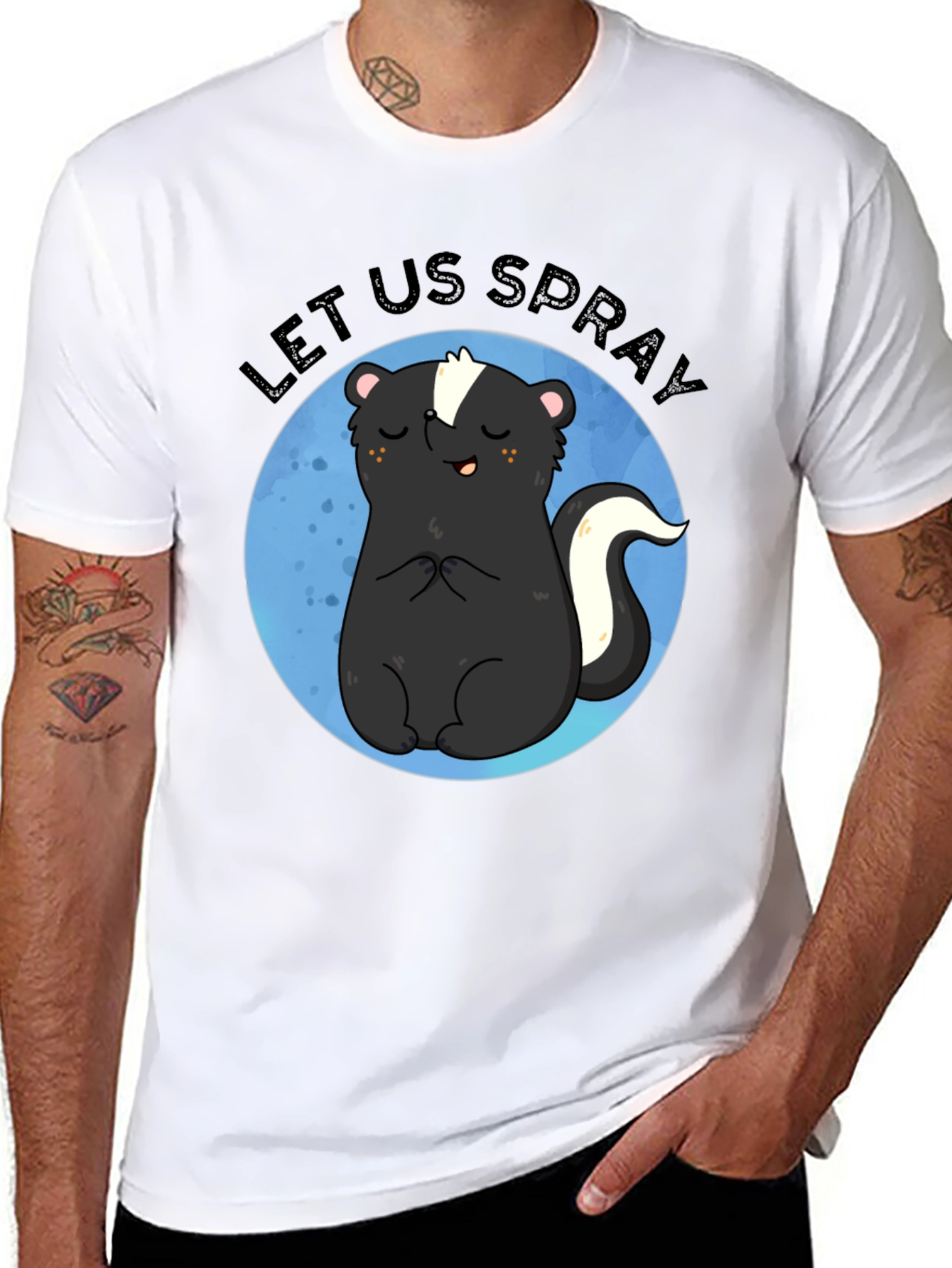Black Let Us Spray Funny Skunk T-Shirt view 8