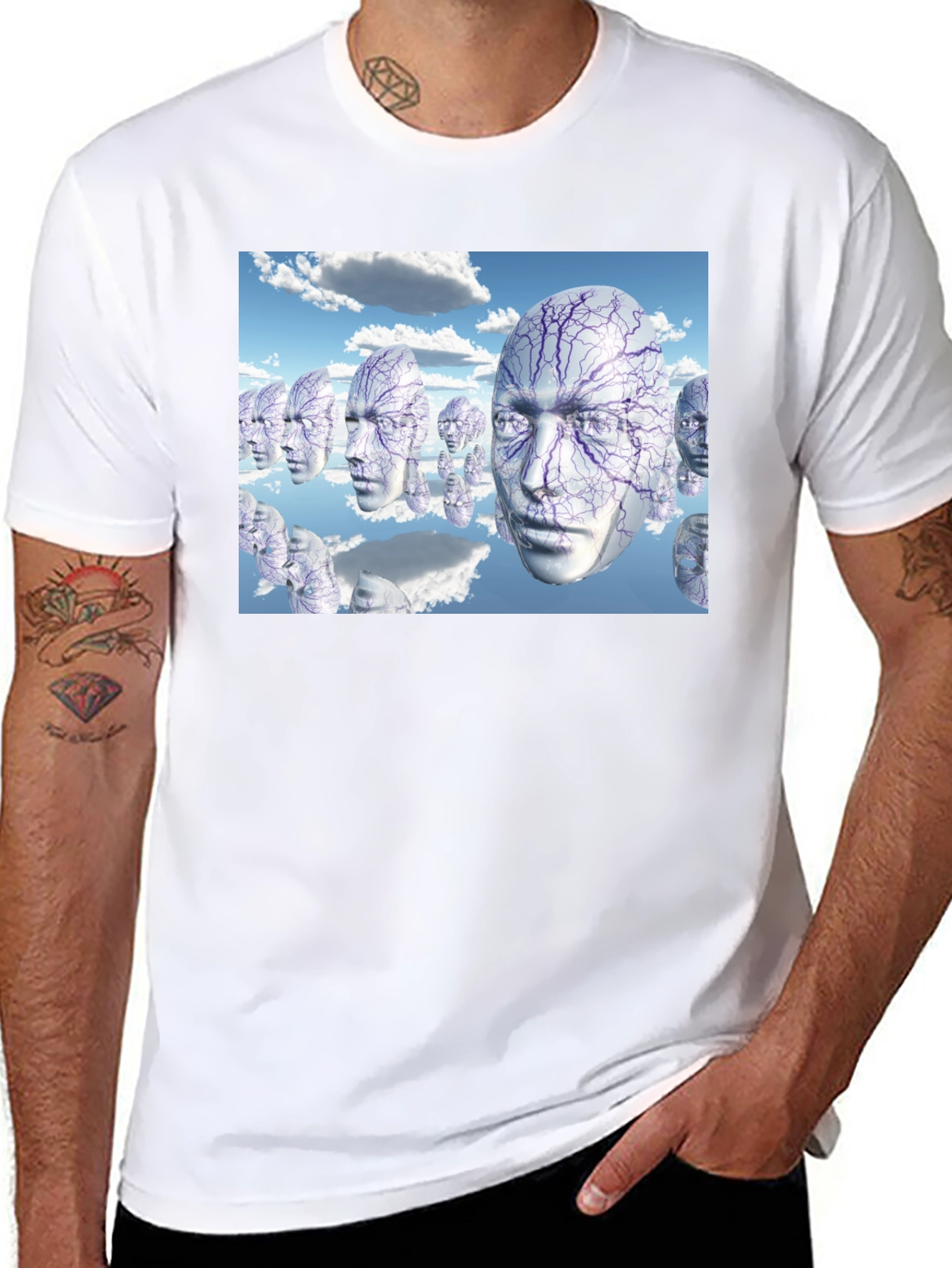 Black Surreal Faces T-Shirt - Unique Graphic Tee view 8