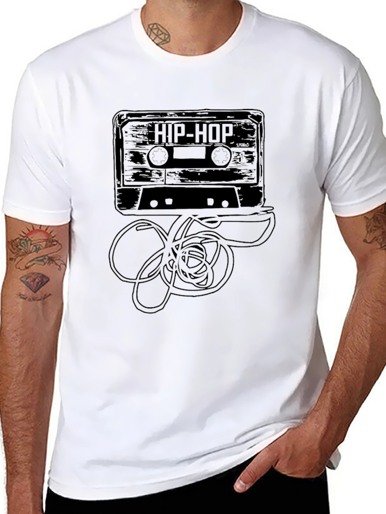 Black Hip Hop Cassette Tape Graphic T-Shirt view 8
