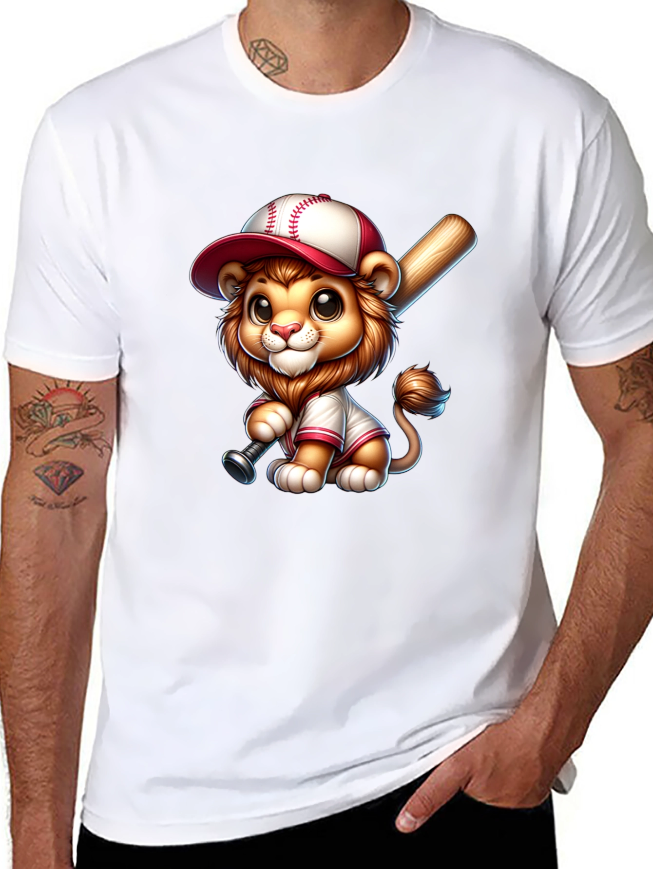 Black Cute Lion Baseball T-Shirt view 8