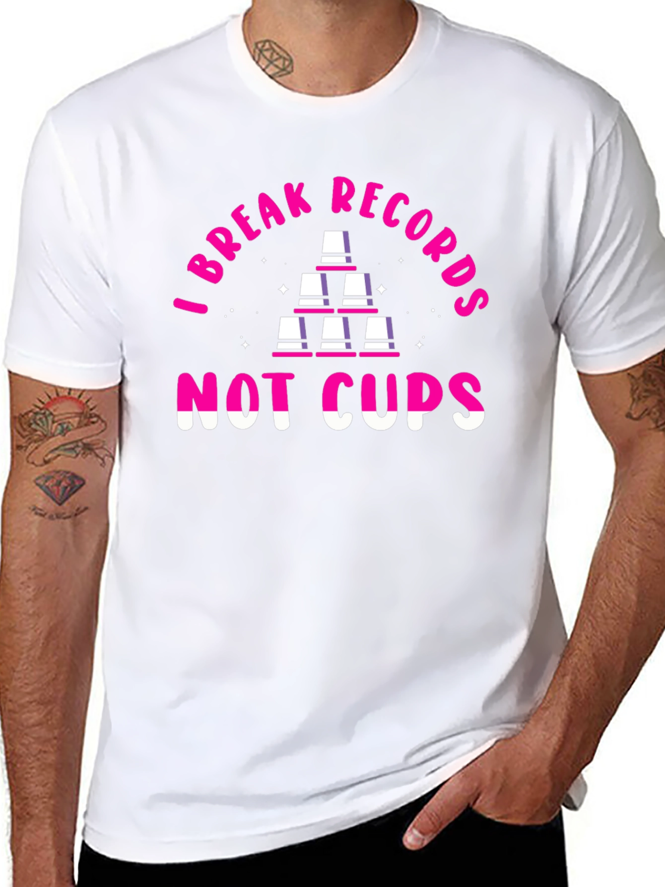 Black I Break Records Not Cups T-Shirt view 8