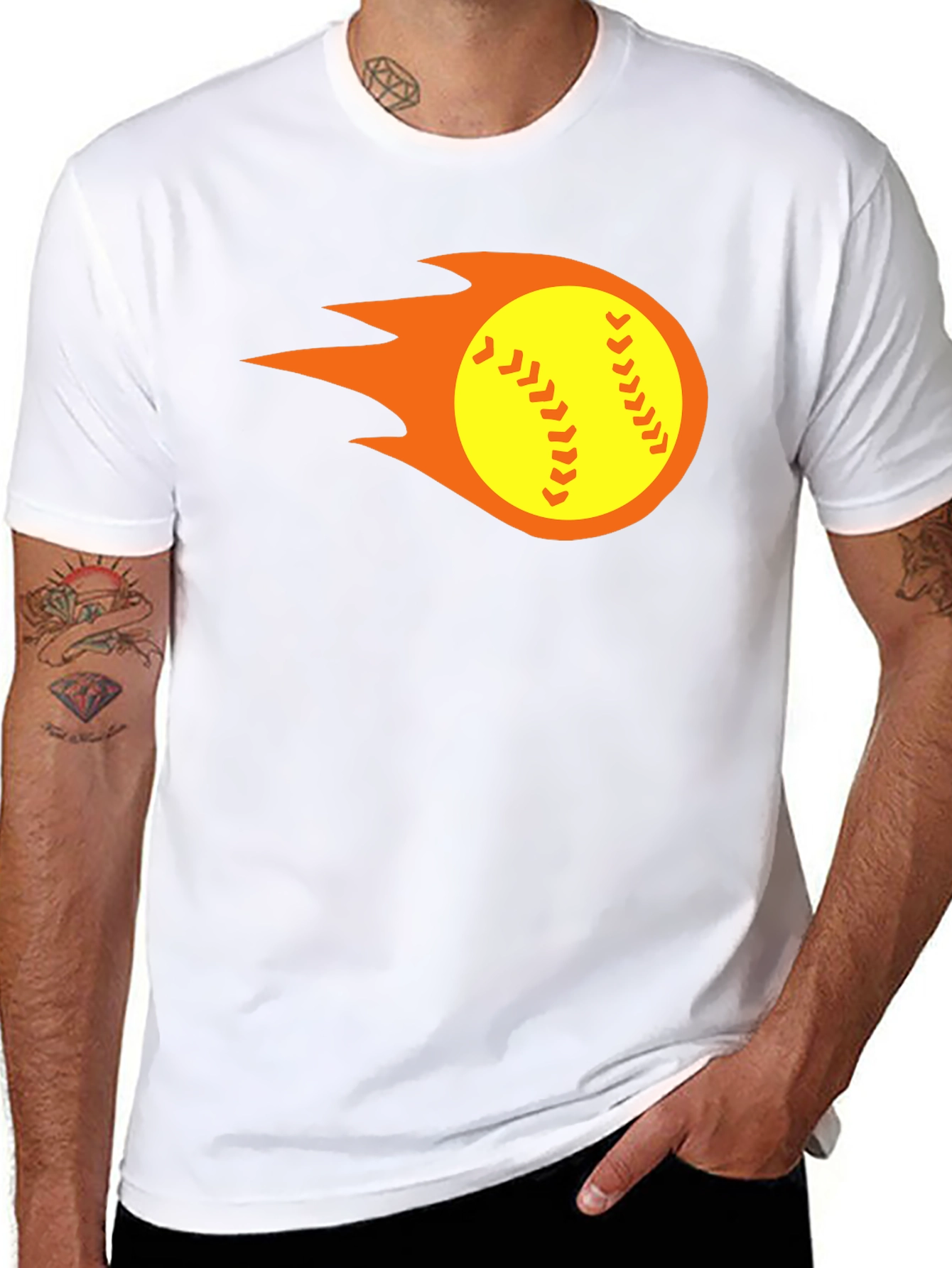 Black Flaming Softball Graphic Tee - Black T-Shirt view 8